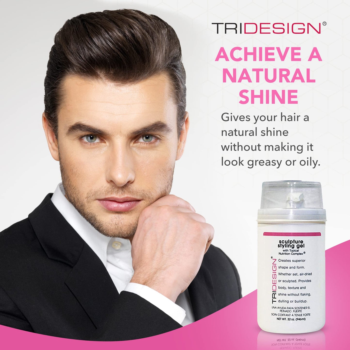 White Smoke TRIDESIGN Hair Styling Gel, 32 oz - Medium Hold with Shine for Men and Women