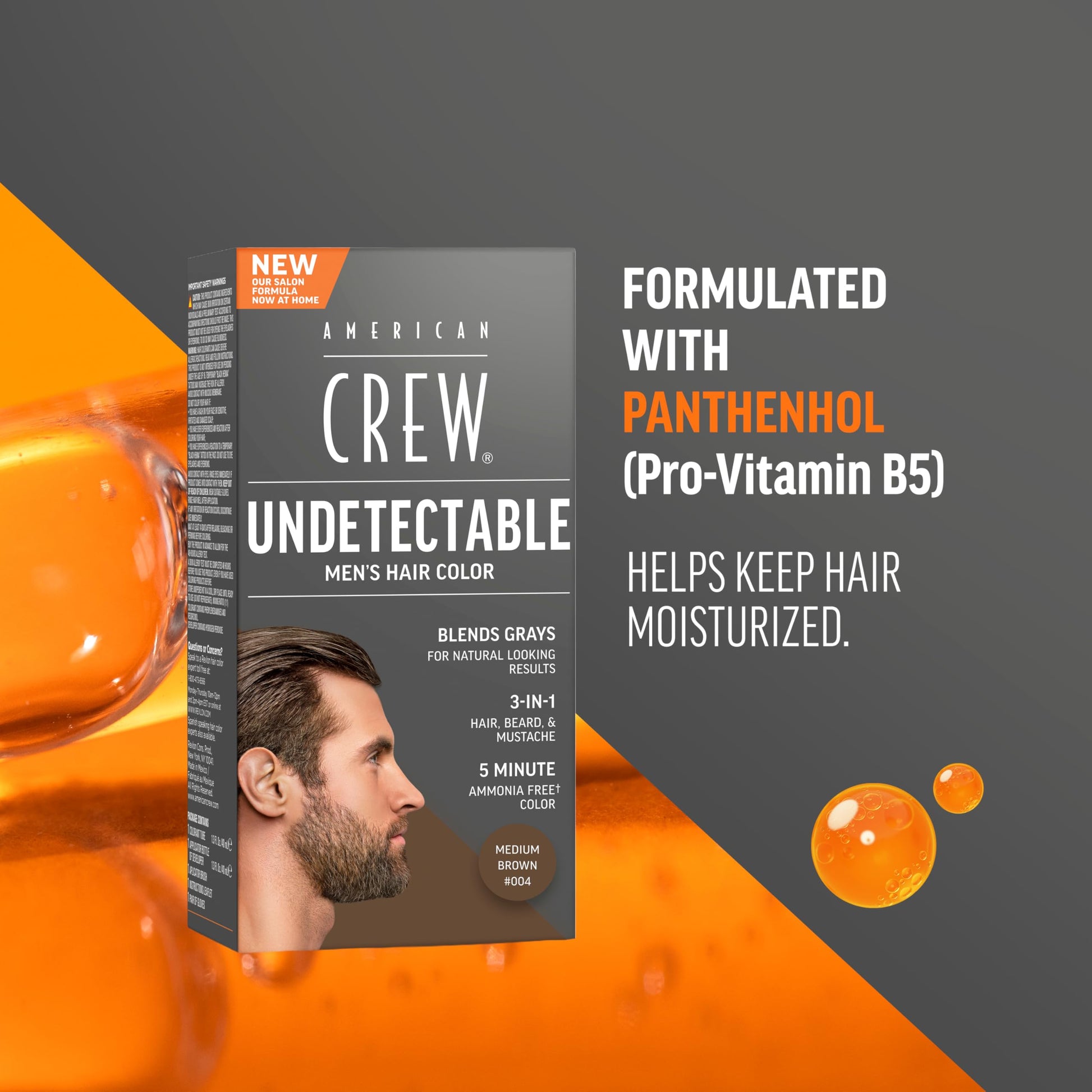 Dim Gray American Crew Undetectable Men's Hair Color |Medium Brown Demi-Permanent Hair Dye | Natural-Looking Gray Coverage for Men, 004 Medium Brown, 1 pack
