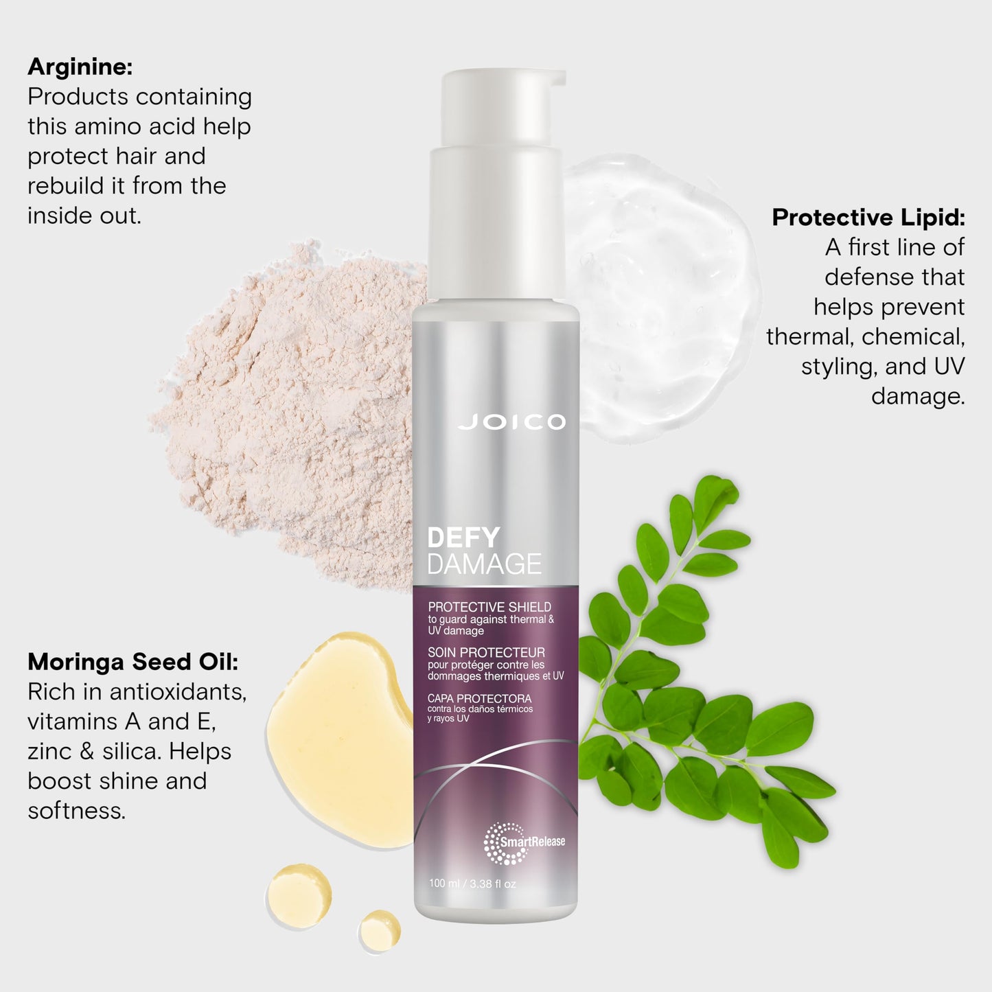 Lavender Defy Damage Protective Shield | For Damaged, Color-Treated Hair | Protect Against UV & Thermal Damage | Strengthen Bonds & Preserve Hair Color | With Moringa Seed & Arginine | 3.38 Fl Oz