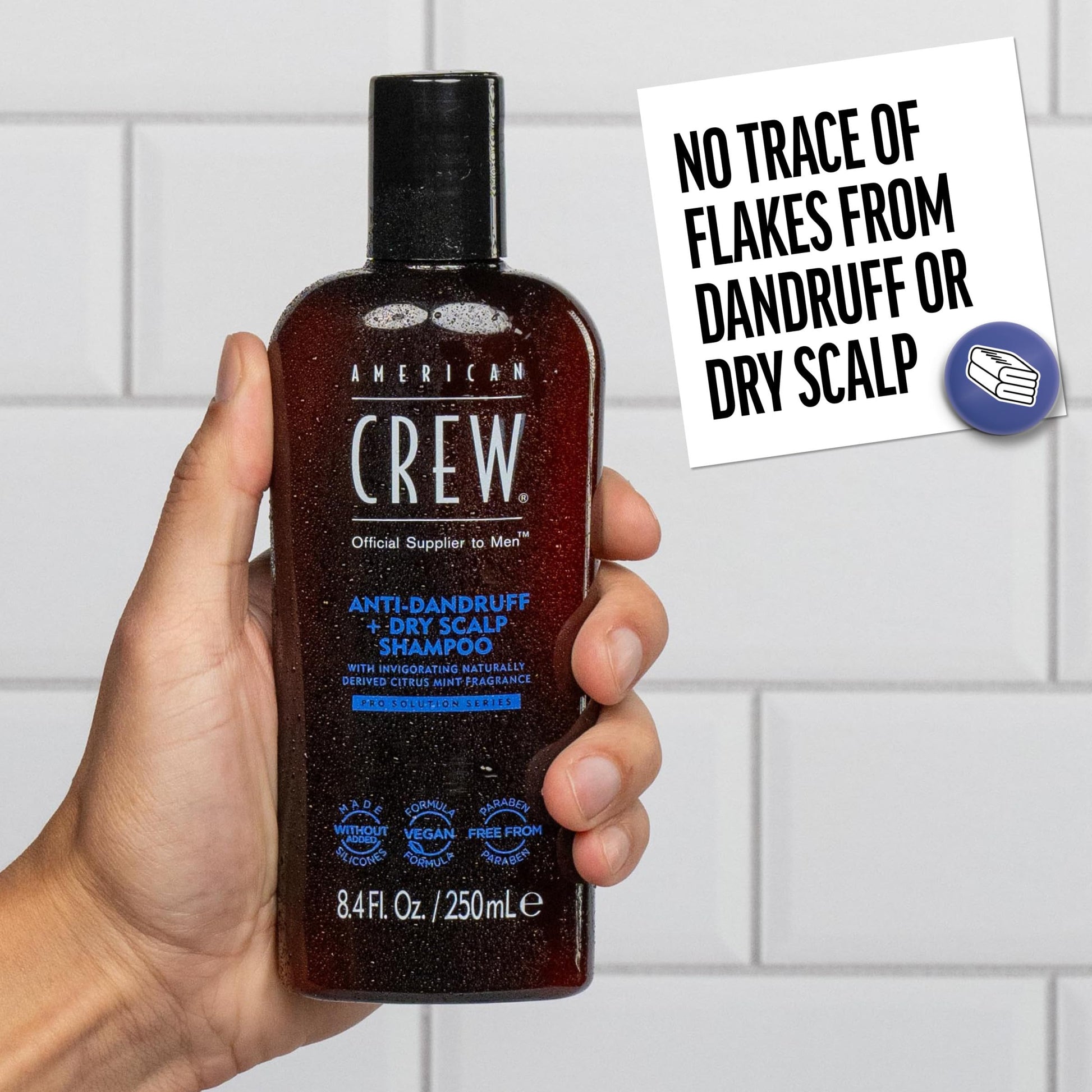 Light Gray American Crew Anti-Dandruff + Dry Scalp Shampoo for Men, Citrus Mint Scent, 8.4 fl oz