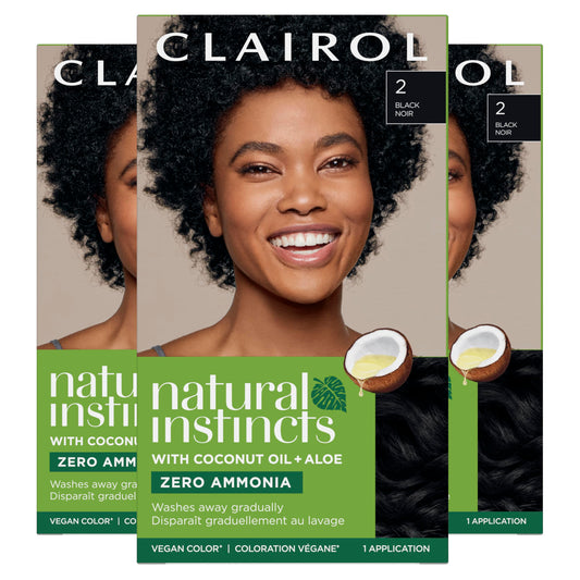 Black Clairol Natural Instincts Demi-Permanent Hair Dye, 2 Black Hair Color, Pack of 3