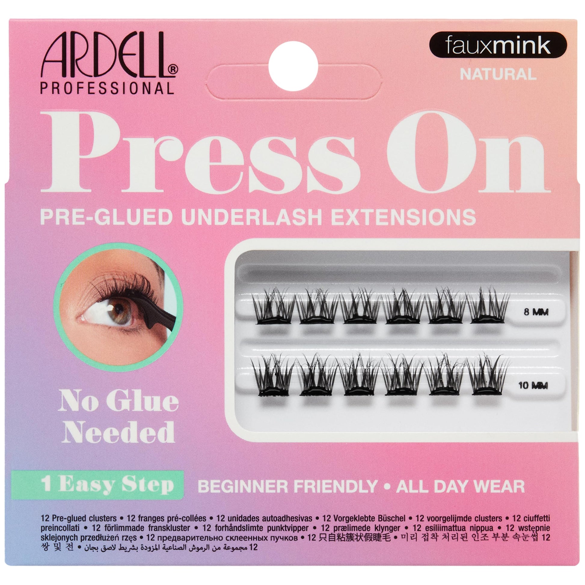 Light Pink Ardell Press On Lashes Fauxmink Natural – Pre-Glued Underlash Extensions, Lash Clusters, No Glue Needed, 12 ct