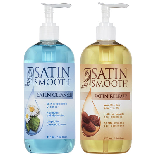 White Smoke Satin Smooth Post Wax Oil, Wax Residue Remover + Satin Smooth Pre-Wax Cleanser, Skin Waxing Prep & Afterwax Care Duo, 16 fl oz