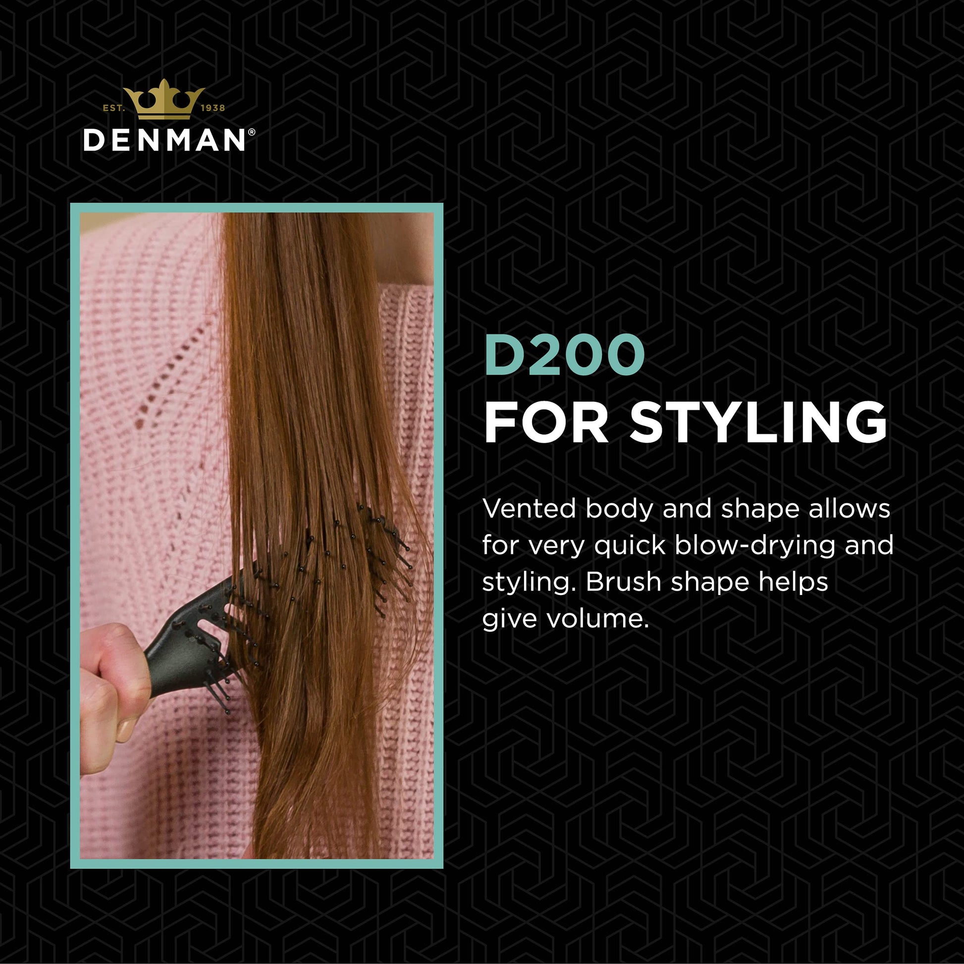 Black Denman Flexible Vent Brush D200 - Detangling Brush With Lightweight Grip & Control – Perfect For Styling During Blow-Dry & Detangling Wet & Dry Hair – Black (Pack of 1)