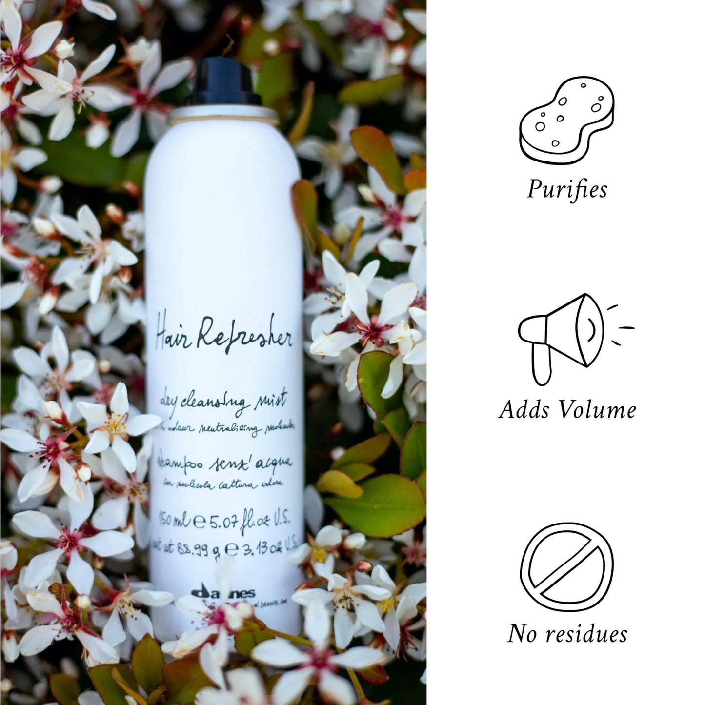 White Smoke Davines Hair Refresher Dry Shampoo, Oil-Absorbing Volumizing Spray - Instantly Cleans & Refreshes Hair without Water - Rice Starch Formula Leaves No White Residue or Build-Up, 5.07 Fl Oz