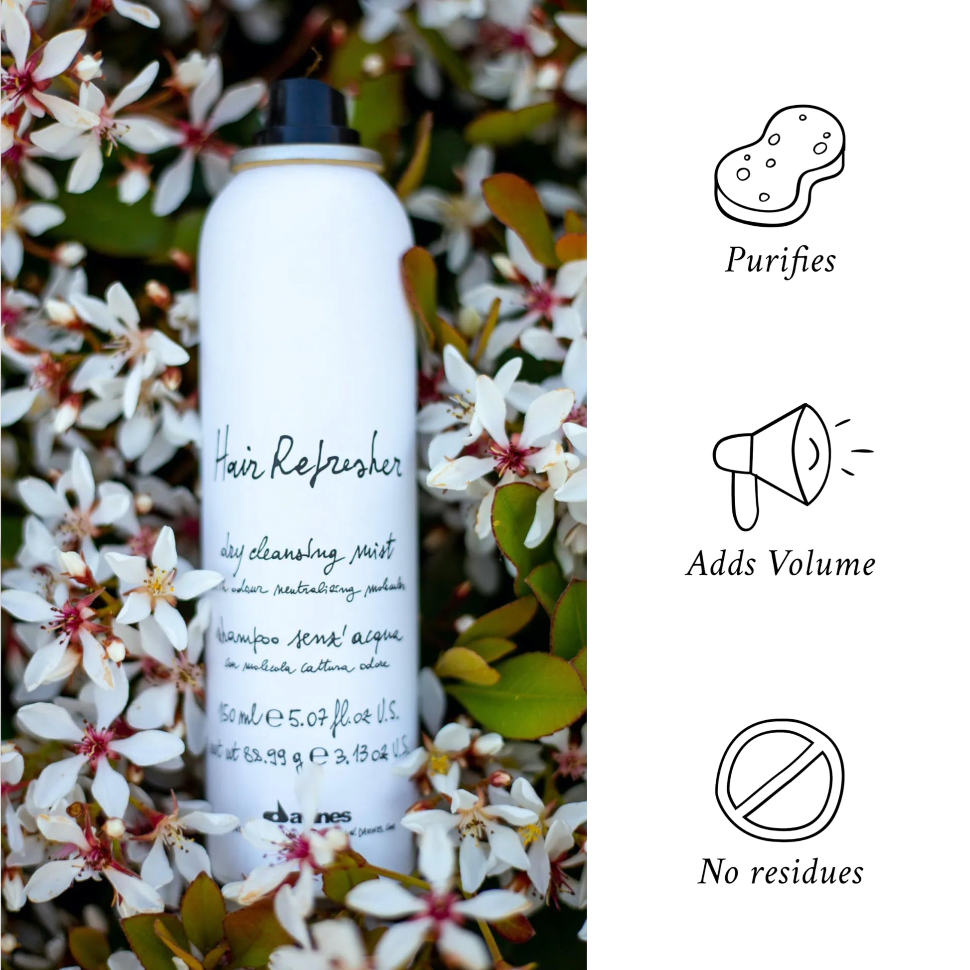 White Smoke Davines Hair Refresher Dry Shampoo, Oil-Absorbing Volumizing Spray - Instantly Cleans & Refreshes Hair without Water - Rice Starch Formula Leaves No White Residue or Build-Up, 5.07 Fl Oz