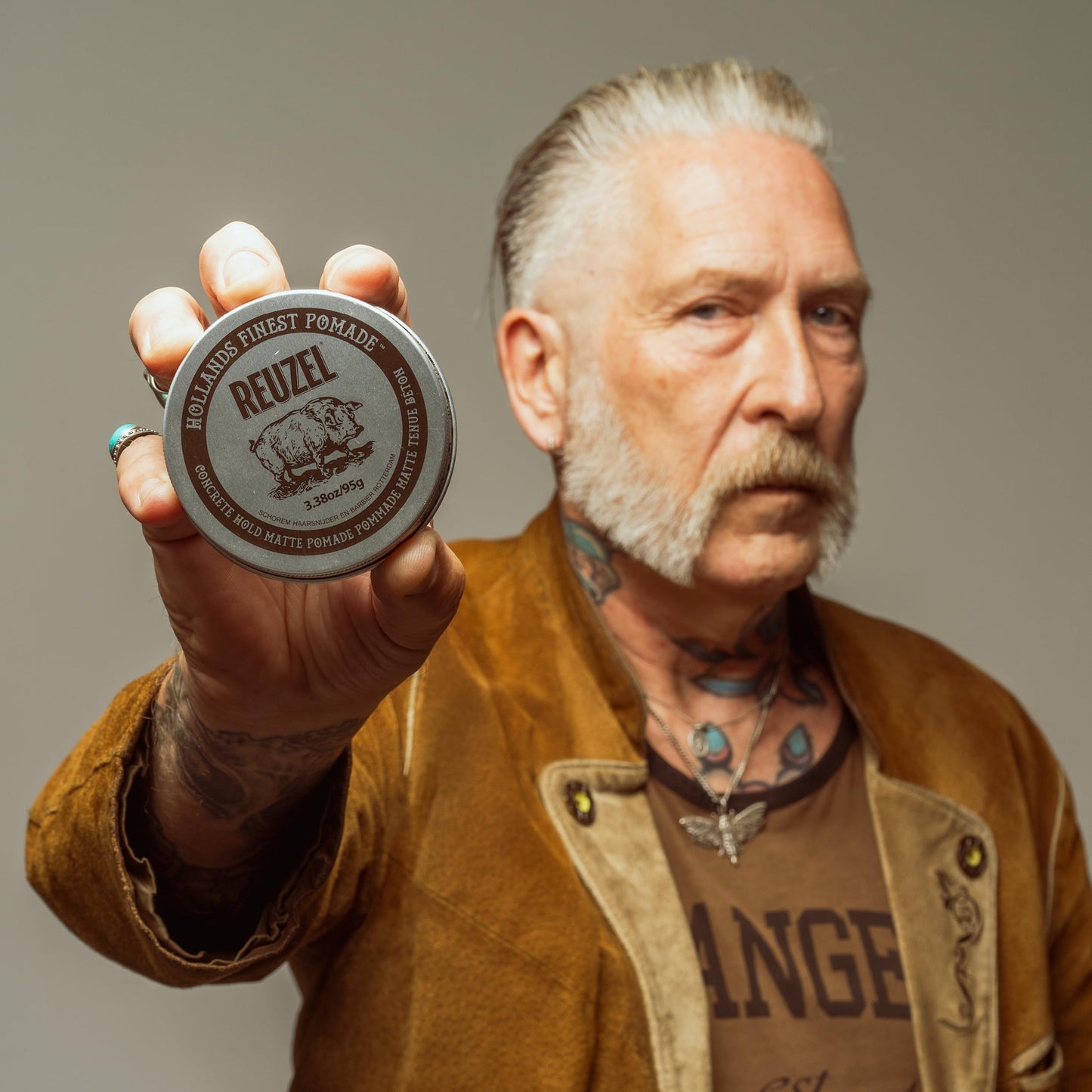 Slate Gray REUZEL Concrete Matte Pomade, Strong All Day Hold, Water Soluble Styling, Matte Finish and Flake Free, Easy To Wash Out, For All Hair Types