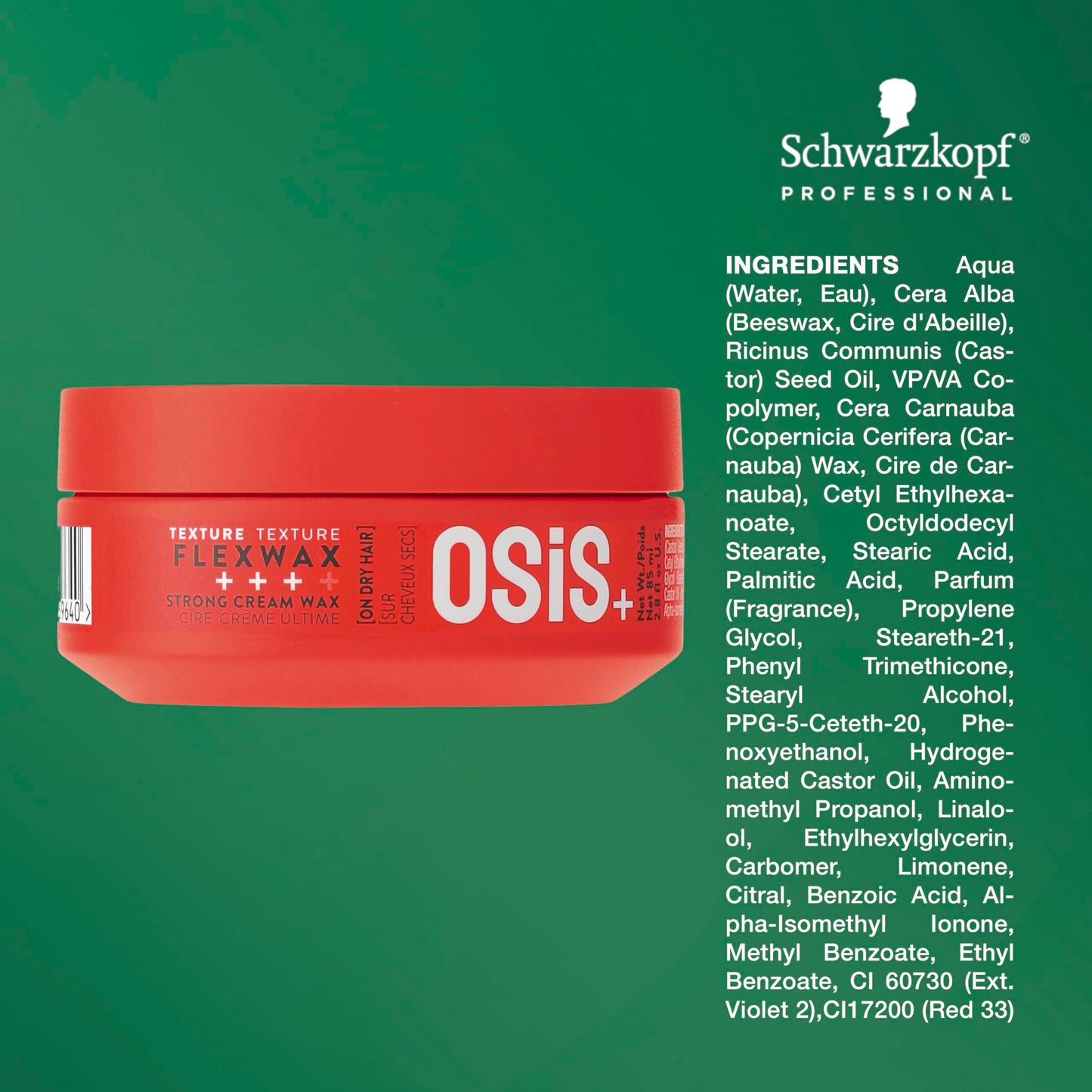 Sea Green OSiS+ Flexwax – Ultra Strong Cream Wax, 2.8 oz – Long-lasting Hold for Creative Hair Styling – Moldable Texturizing Hair Wax for Wild Styling and Shine – Washes Out Easily