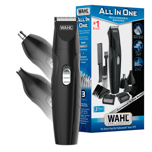 White Smoke Wahl All-in-One Cordless Rechargeable Electric Ear/Nose, Detail, and Beard Trimmer for Men – Mustache, Ear & Nose Hair, and Light Detail Grooming - Model 9685-200