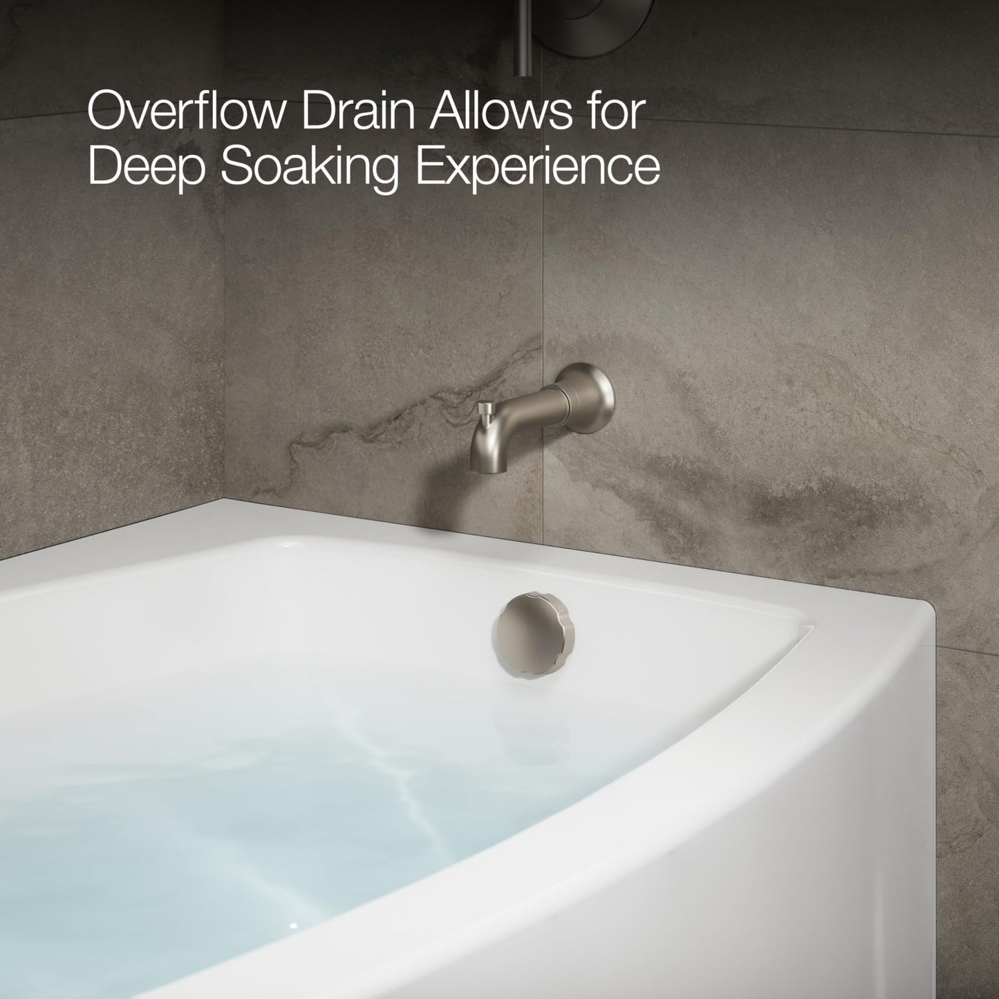Light Gray KOHLER 1100-RA-0 Expanse 60" x 32" Acrylic Alcove Bathtub with Right-Hand Drain, Compact Design Soaking Tub, White