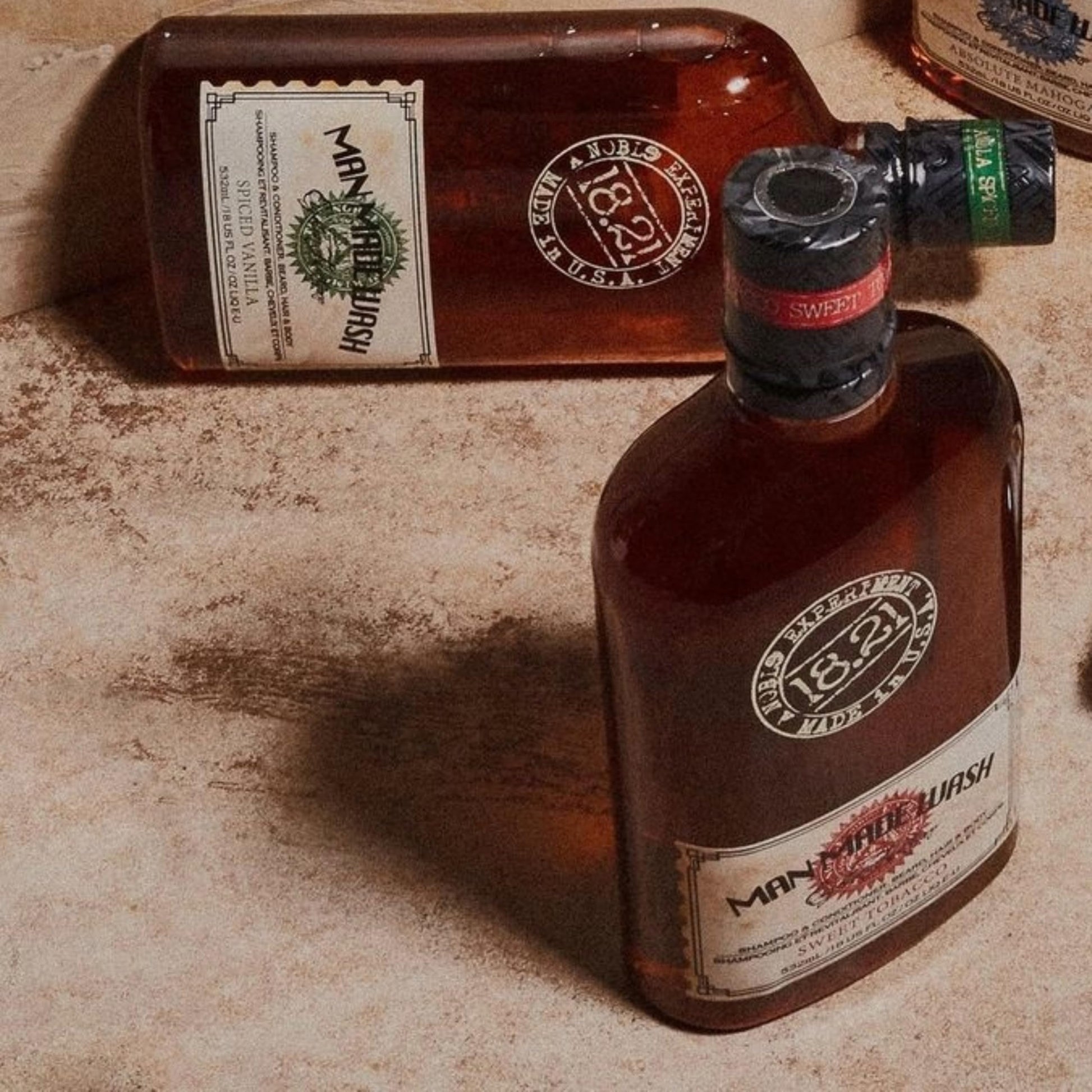 Rosy Brown 18.21 Man Made Sweet Tobacco Wash & Spiced Vanilla 3-in-1, 18 oz Wash 2-Set Bundle, All Hair & Skin Types for Men, Strengthens and Moisturizes in a Manly Aroma