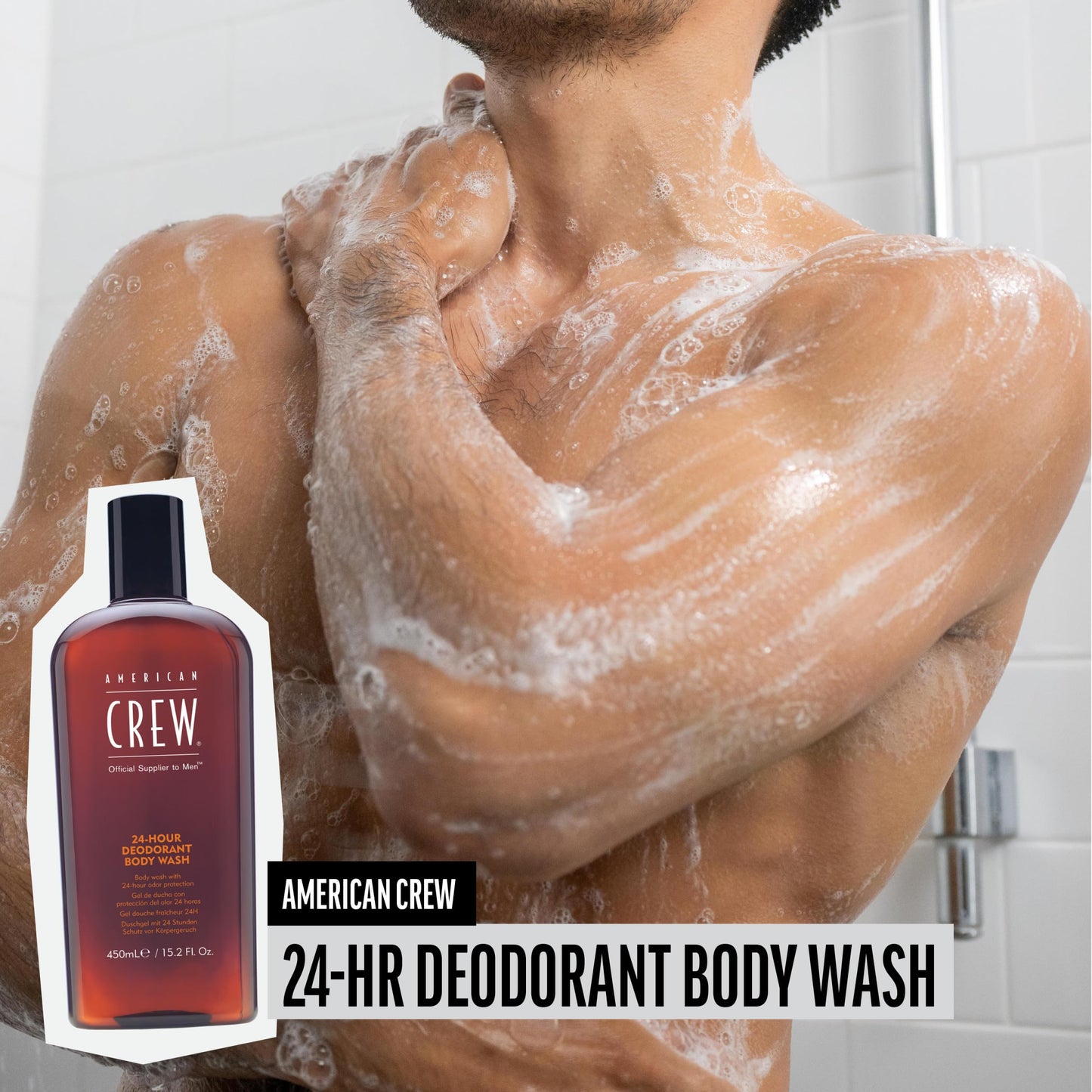 Light Gray American Crew Men's Body Wash, Body Wash with 24 Hour Odor Protection, Deodorant Body Wash, 15.2 Fl Oz