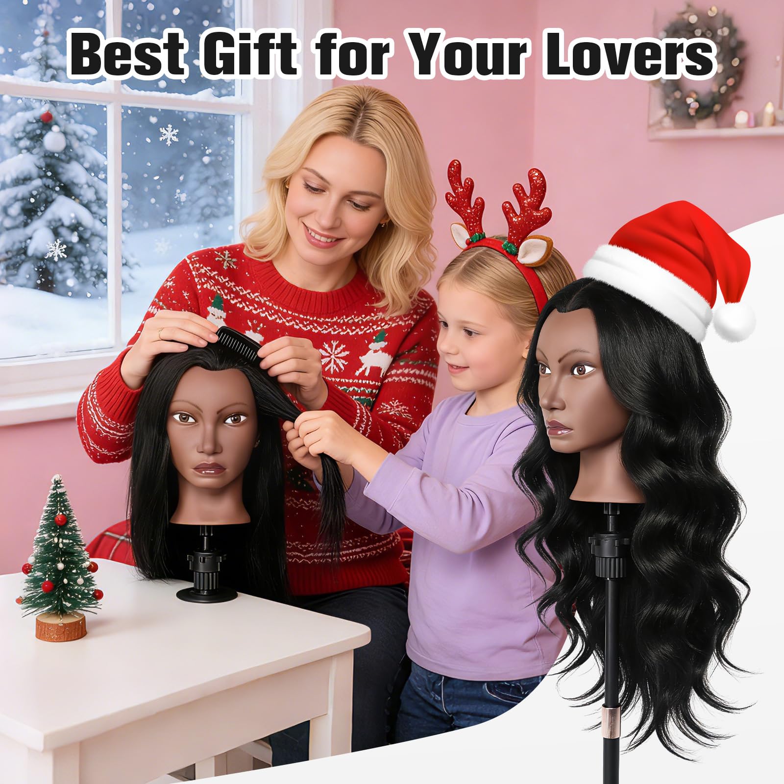 White Smoke Mannequin Head Human Hair, 26" Cosmetology Mannequin Head with 80% Human Hair, Doll Head for Hair Styling with Clamp Holder and Tools (Black)