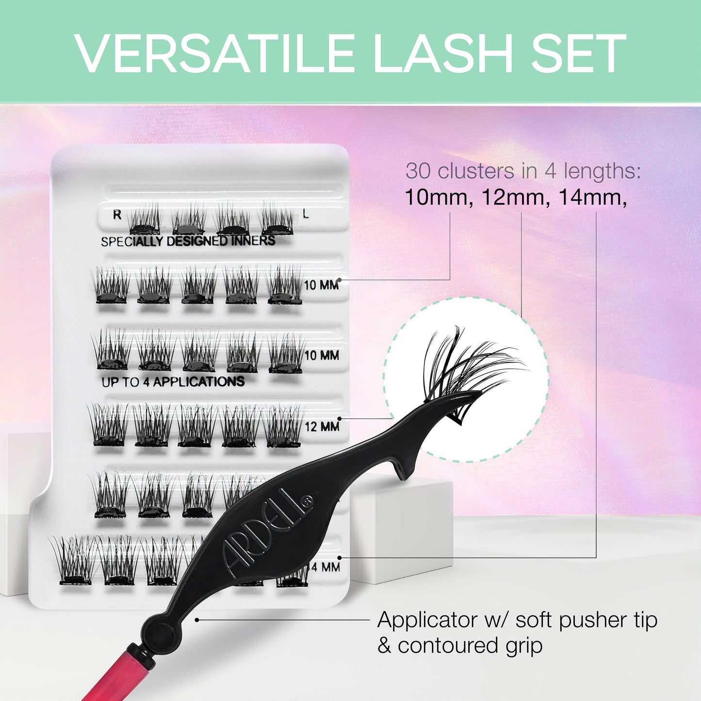 Lavender Ardell Naked Press On Lashes Pre-Glued Underlash Cluster Eyelash Extensions - Self Adhesive Eyelashes, Soft Volume, No Glue Needed Lash Clusters, DIY Lash Extension Kit