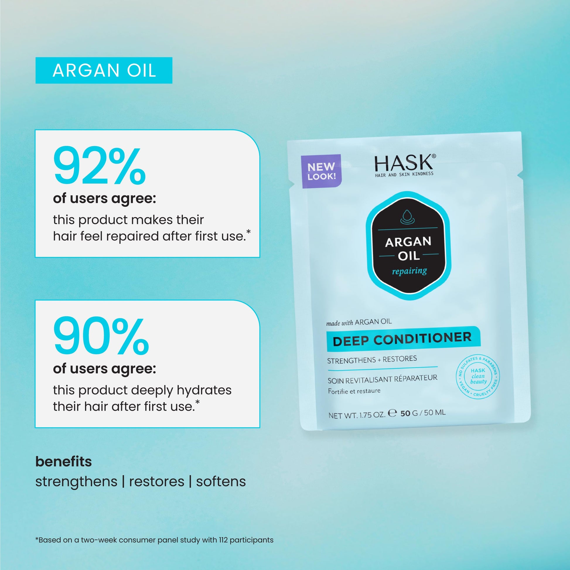 Light Blue Hask Argan Oil From Morocco Repairing Deep Conditioner, Hair Treatment 1.75 oz