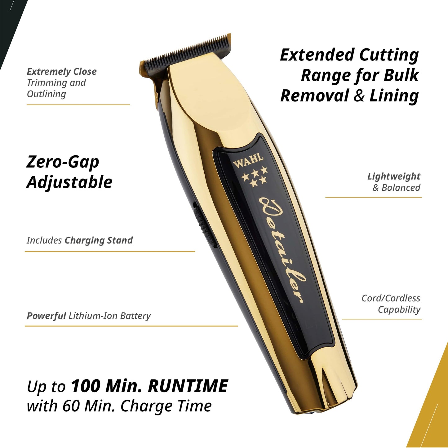 White Smoke Wahl Professional 5 Star Gold Cordless Detailer High Precision Trimmer Lithium Ion Battery