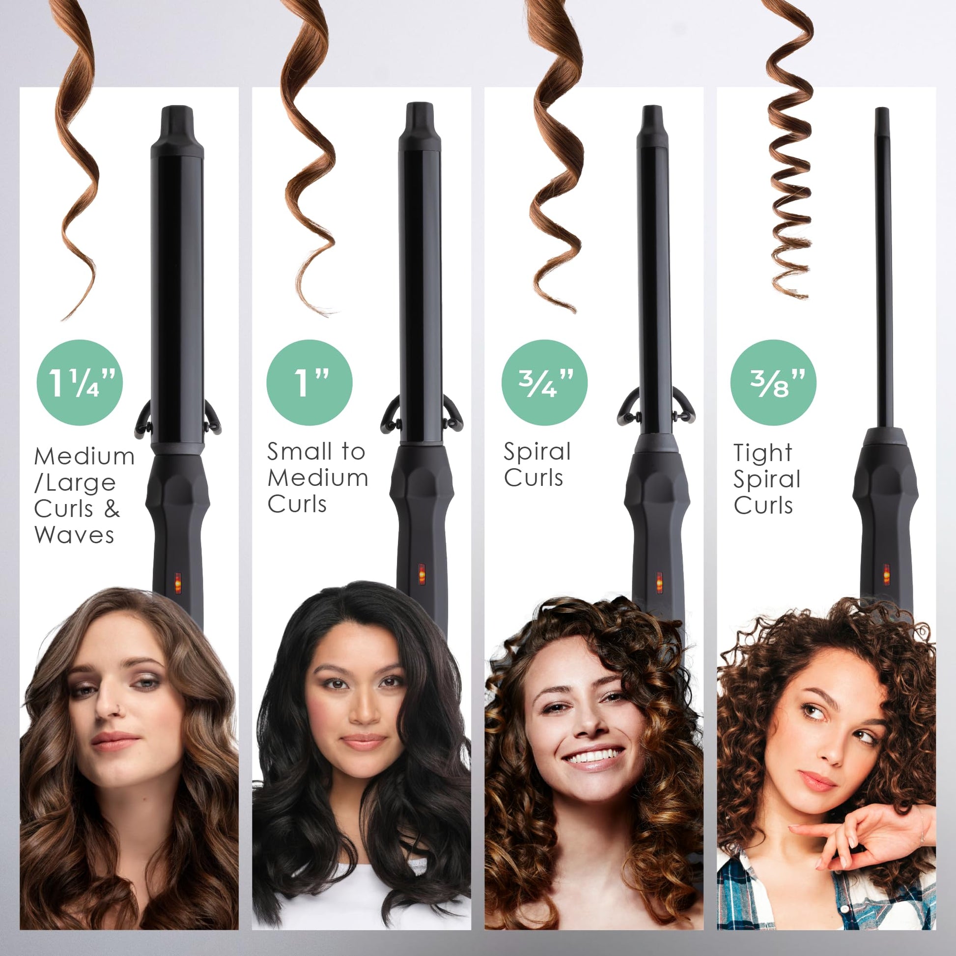 White Smoke MINT Professional Clamp-Free Curling Wand 1 1/4 Inch for Long Hair | Extra Long Curl Wand with 4-Heater Ionic Ceramic Barrel | Best Curling Wands | Adjustable 230-430°F | Worldwide Dual Voltage