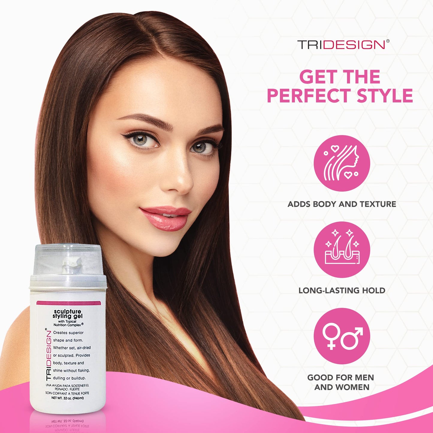 White Smoke TRIDESIGN Hair Styling Gel, 32 oz - Medium Hold with Shine for Men and Women