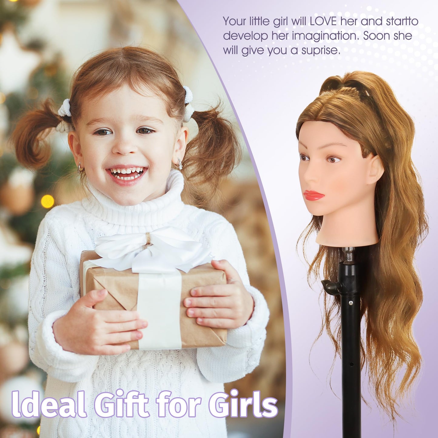 White Smoke Mannequin Head Human Hair 80% Real Hair Cosmetology Mannequin Head for Braiding Styling Cutting 26-28” Doll Head with Clamp Tools (Blonde)