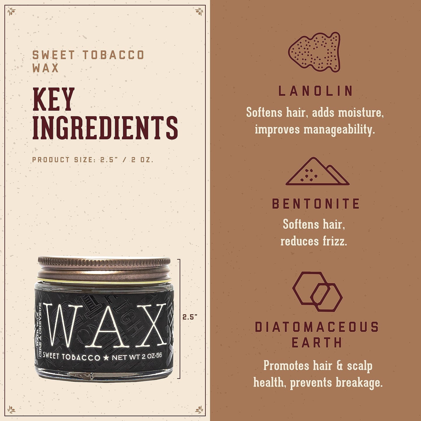 Sienna 18.21 Man Made Hair Styling Product, 2oz. Original Sweet Tobacco Scent in Wax with Low Shine Finish