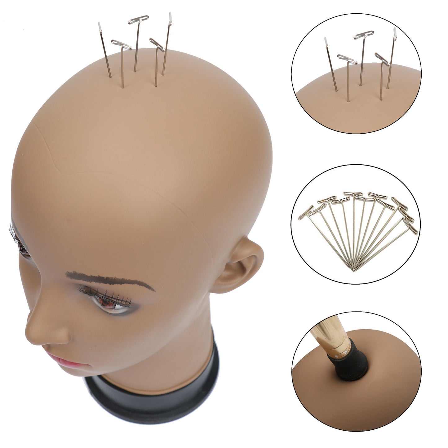White Smoke BHD BEAUTY Bald Mannequin Head Brown Female Professional Cosmetology for Wig Making, Display wigs, eyeglasses, hairs with T pins 22''