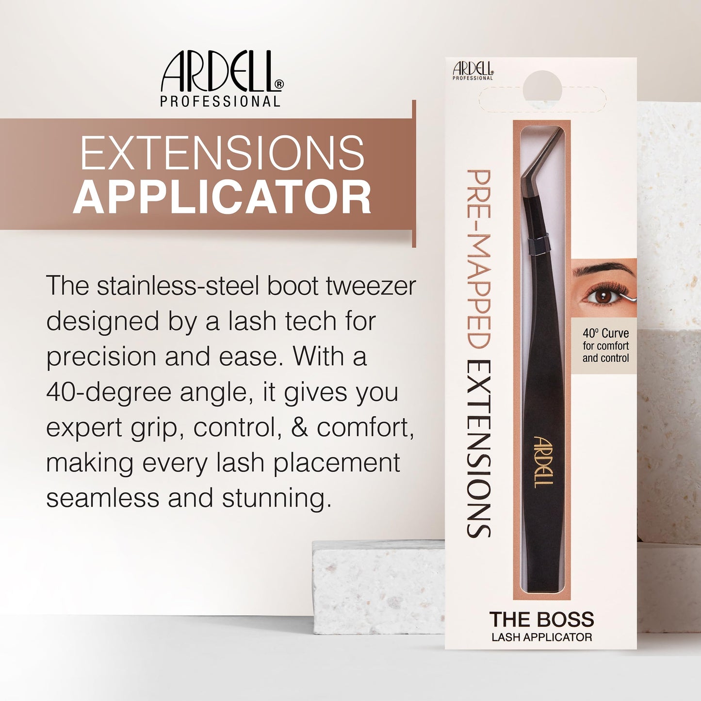 Lavender Ardell Pre-Mapped Lash Applicator Tool - 40° Curved Eyelash Tweezers for Precision and Comfort, Easy Application