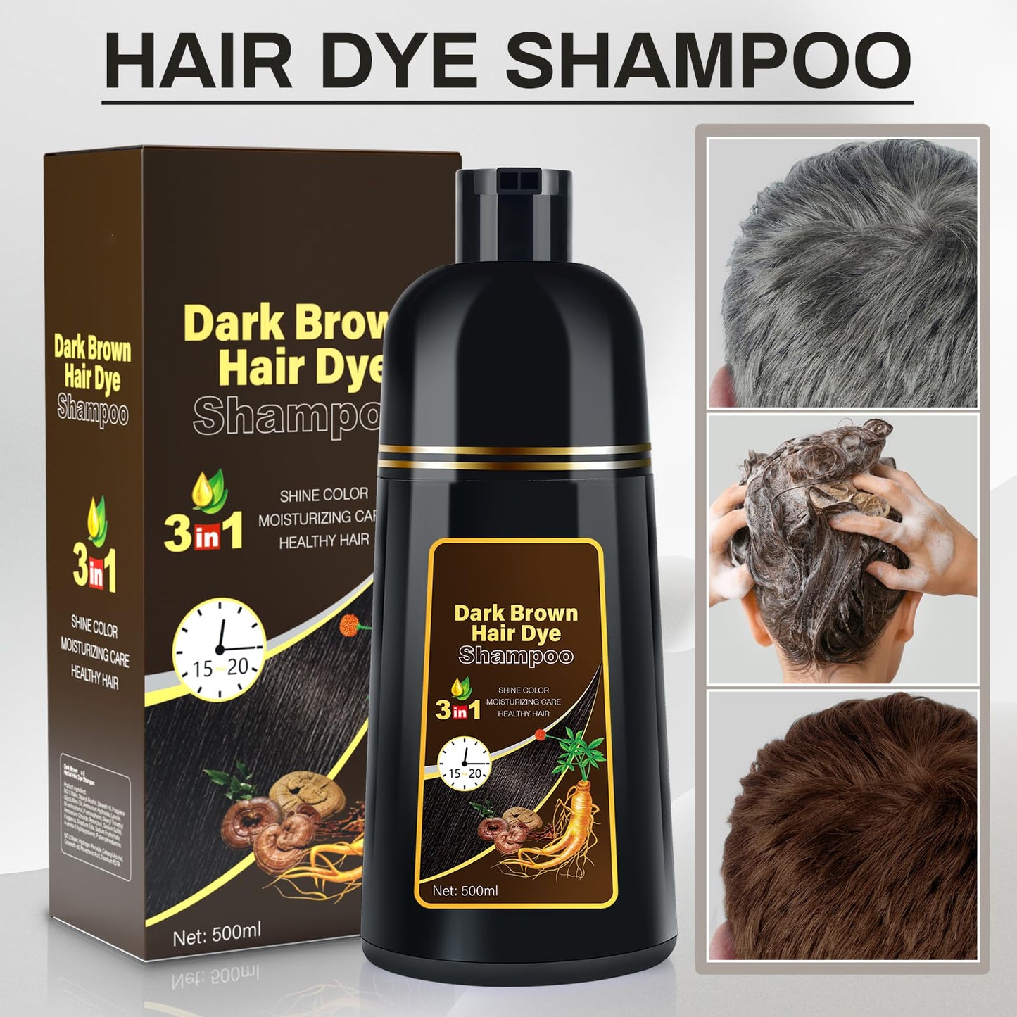 Dark Slate Gray Cosmpro Dark Brown Natural Hair Dye Shampoo 3 in 1, 16.9 Fl Oz/500 ML, Semi-Permanent Gray Hair Coverage, Unisex, Natural Ingredients,