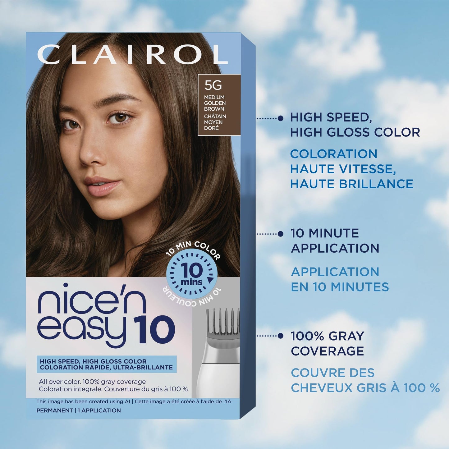 Light Steel Blue Clairol Nice'N Easy 10 Permanent Hair Dye, 5G Medium Golden Brown Hair Color, Pack of 1
