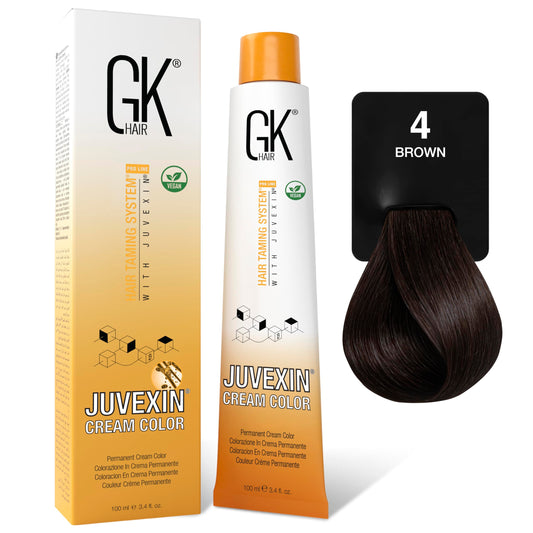 White Smoke GK HAIR Color Cream 4.0 Natural Brown – 100% Grey Coverage | Semi, Demi or Permanent Results | 8–10 Vol Semi | 20-30-40 Vol Permanent – Salon Quality Hair Dye – For Women & Men 3.4 Oz