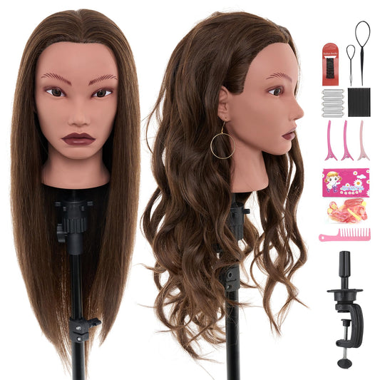 White Smoke 20" Mannequin Head Human Hair,100% Real Hair Mannequin Head,Cosmetology Human Hair Mannequin Doll Head for Hair Styling,Practice Braiding Styling Head with Table Clamp Suitable for Hair Extensions