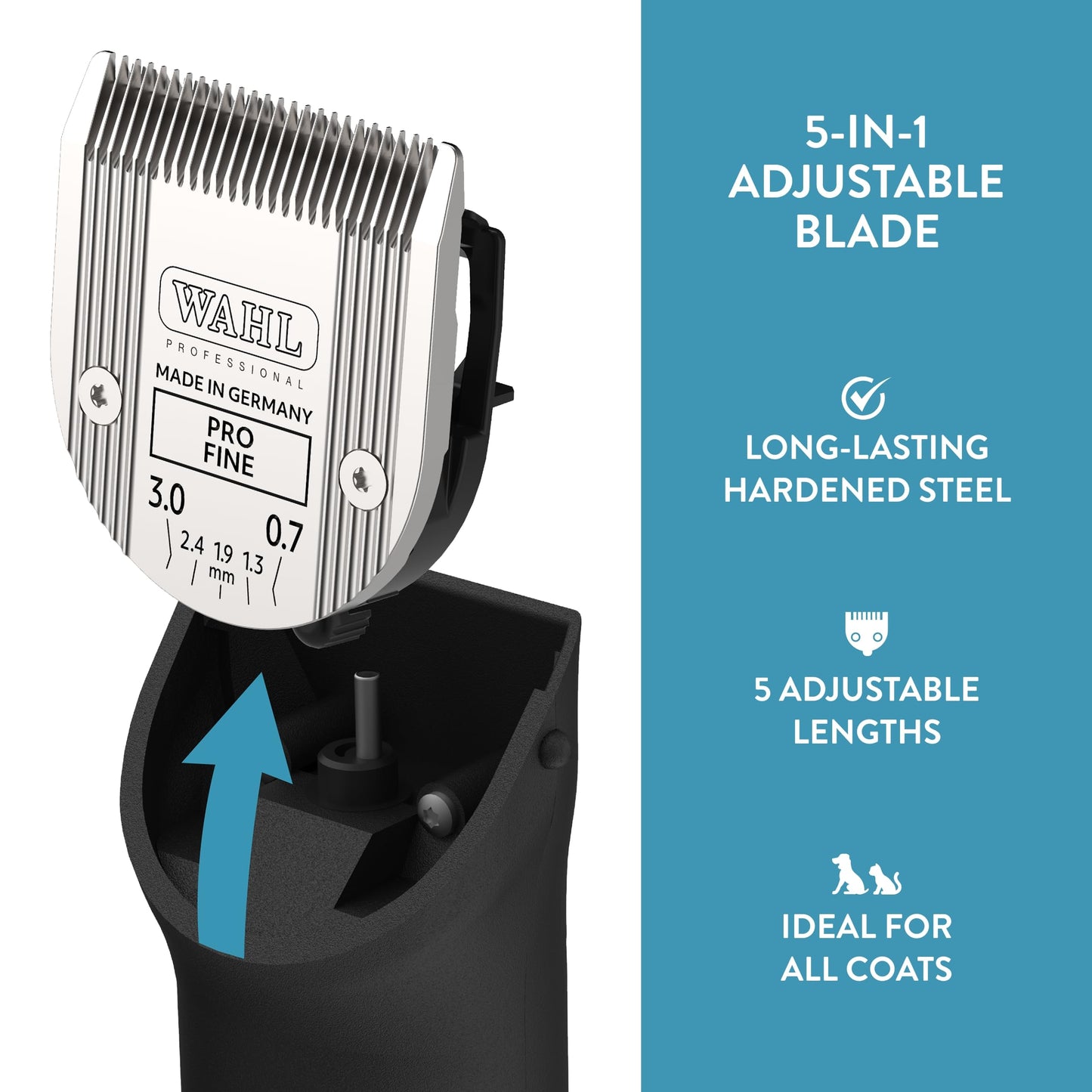White Smoke Wahl Professional Animal 5-in-1 Pro Adjustable Clipper Blade - for Arco, 5 Style Groom, Bravura, Chromado, Creativa, Figura & Motion Clippers - Replacement Blades - Silver