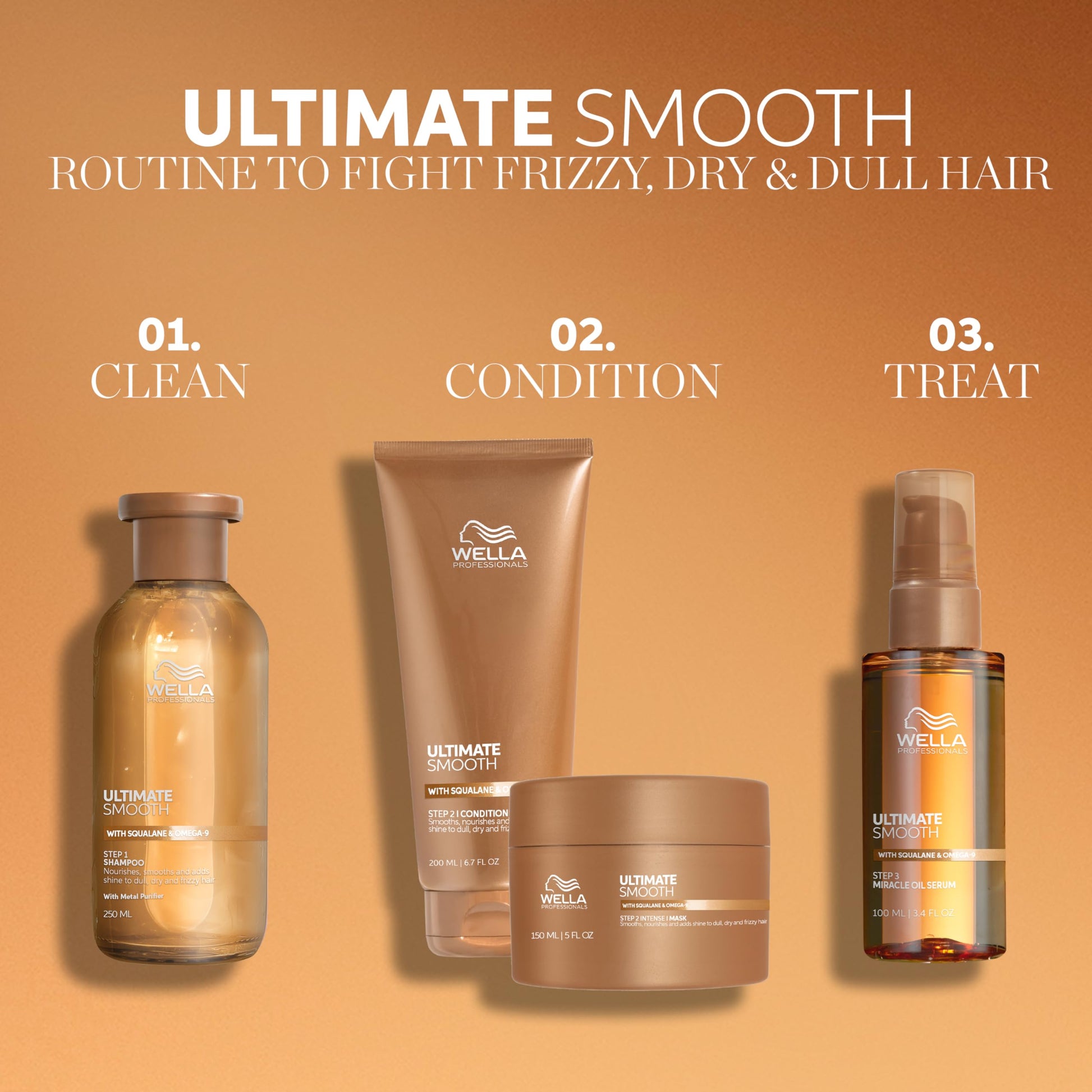 Sandy Brown Wella Professionals ULTIMATE SMOOTH Conditioner | Treatment for Dry & Frizzy Hair | With Squalane & Omega 9 | 6.7 Fl Oz