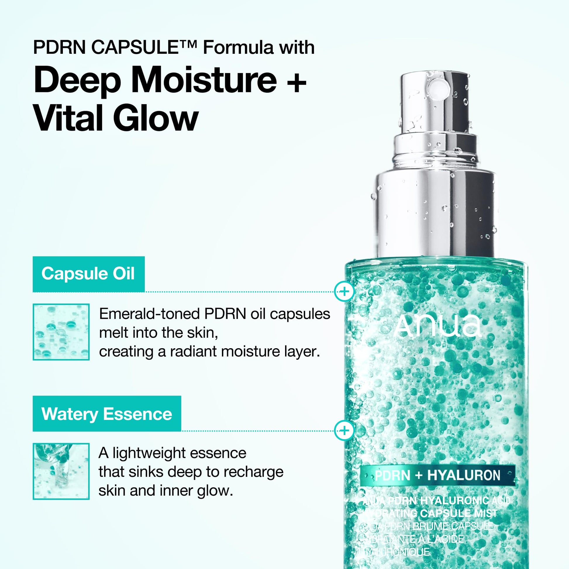 White Smoke ANUA PDRN Collagen Glow Facial Serum Spray, Hydrating Face Mist, Hyaluronic Acid, dewy glass finish, All Skin Types, Instant Plumping Hydration, Firming Care, Korean Skincare, 3.38 fl oz