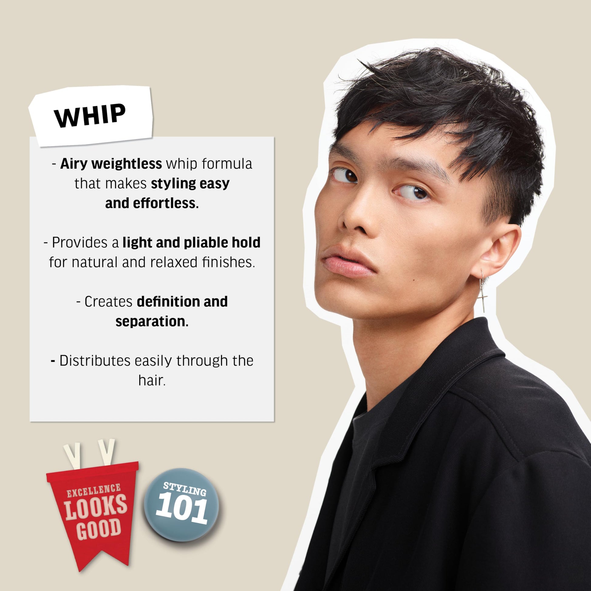 Light Gray American Crew Men's Whip Styling Cream, Like Hair Gel with Light Hold & Natural Shine, 3 oz