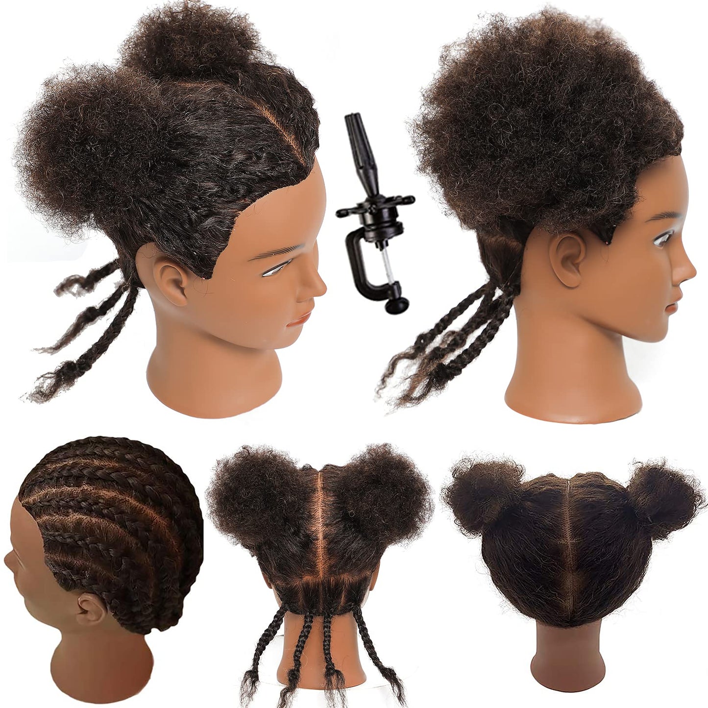White Smoke Mannequin Head with 100% Human Hair - Afro Style for Braiding & Styling Practice