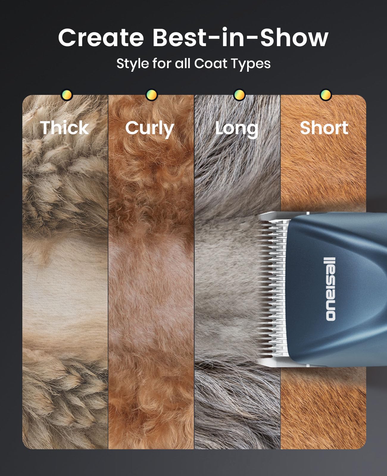 Dark Slate Gray oneisall Professional Dog Grooming Clippers, Cordless Professional Dog Clippers for Grooming, 2-Speed Heavy Duty Clippers for Thick Curly Matted Coats, A5 Blade, Detachable Batteries, Metal Combs