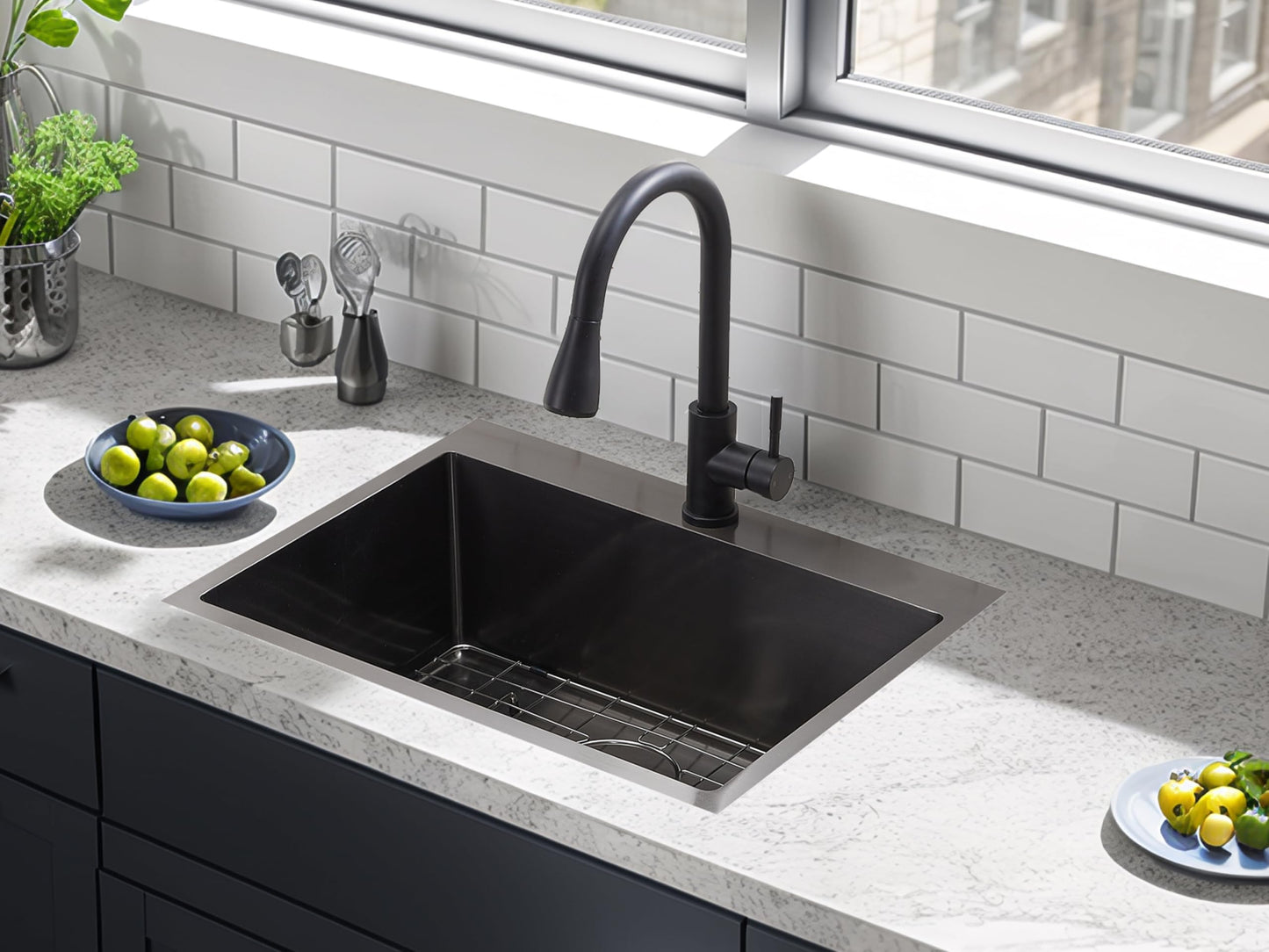 Gray VCCUCINE 22x18 Inch Gunmetal Black Drop in Kitchen Sink,16 Gauge Topmount RV Small Kitchen Bar Sink,Stainless Steel Wet Bar Sink,Outdoor Single Bowl,Laundry Prep Sink