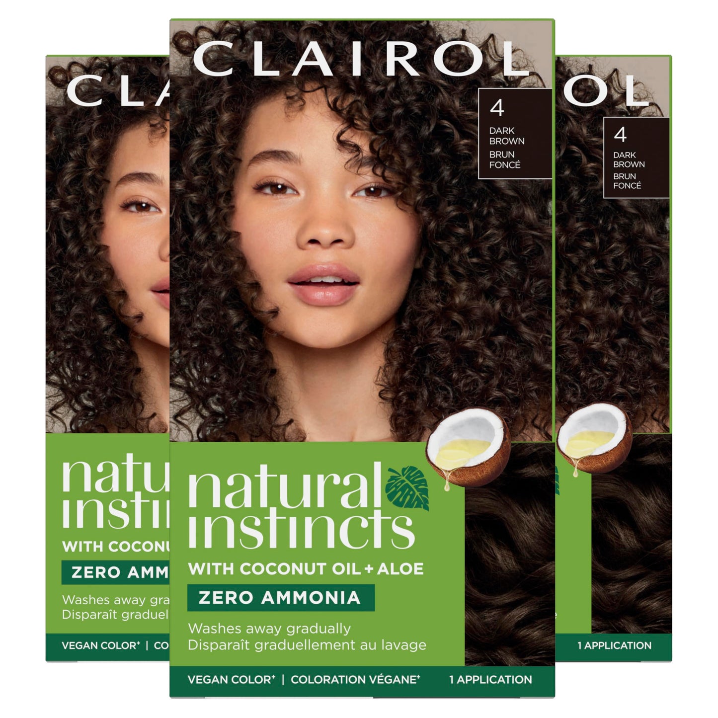 Black Clairol Natural Instincts Demi-Permanent Hair Dye, 4 Dark Brown Hair Color, Pack of 3