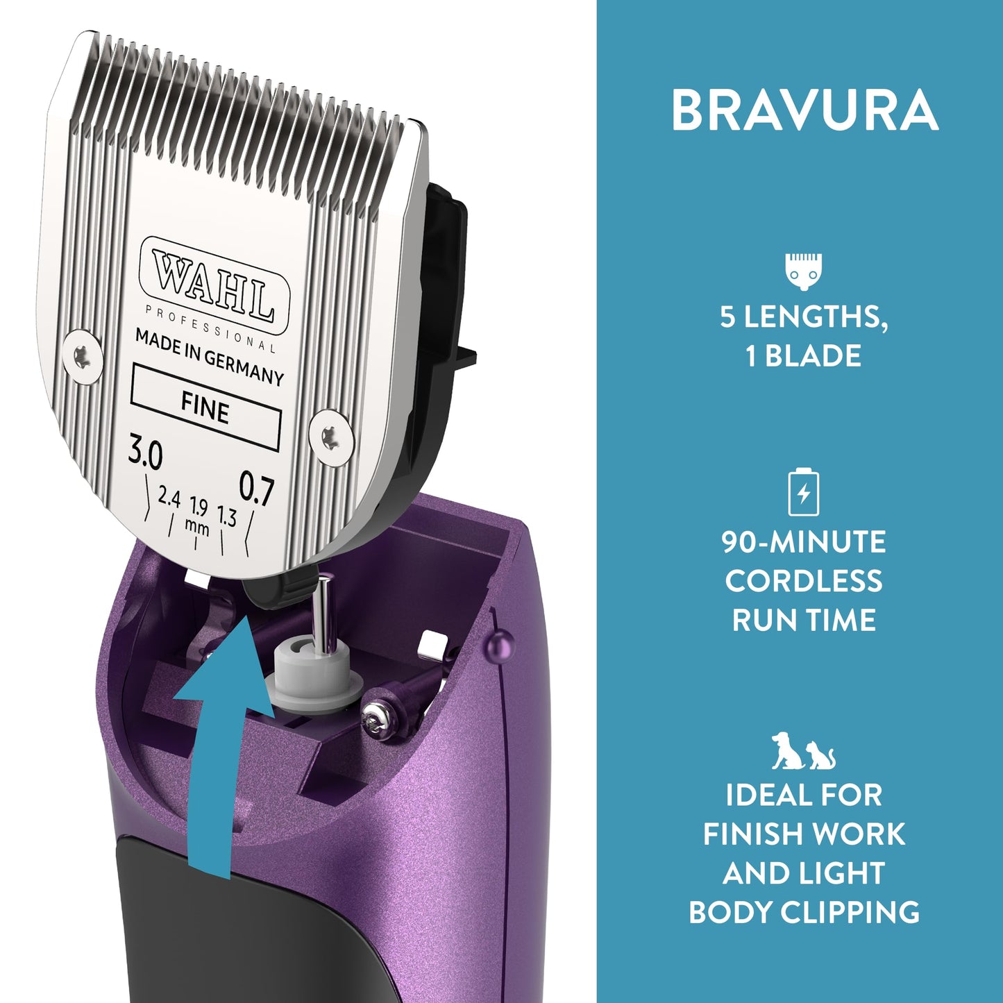White Smoke Wahl Professional Animal Bravura Pet, Dog, Cat, and Horse Corded/Cordless Clipper Kit, Purple (#41870-0423)