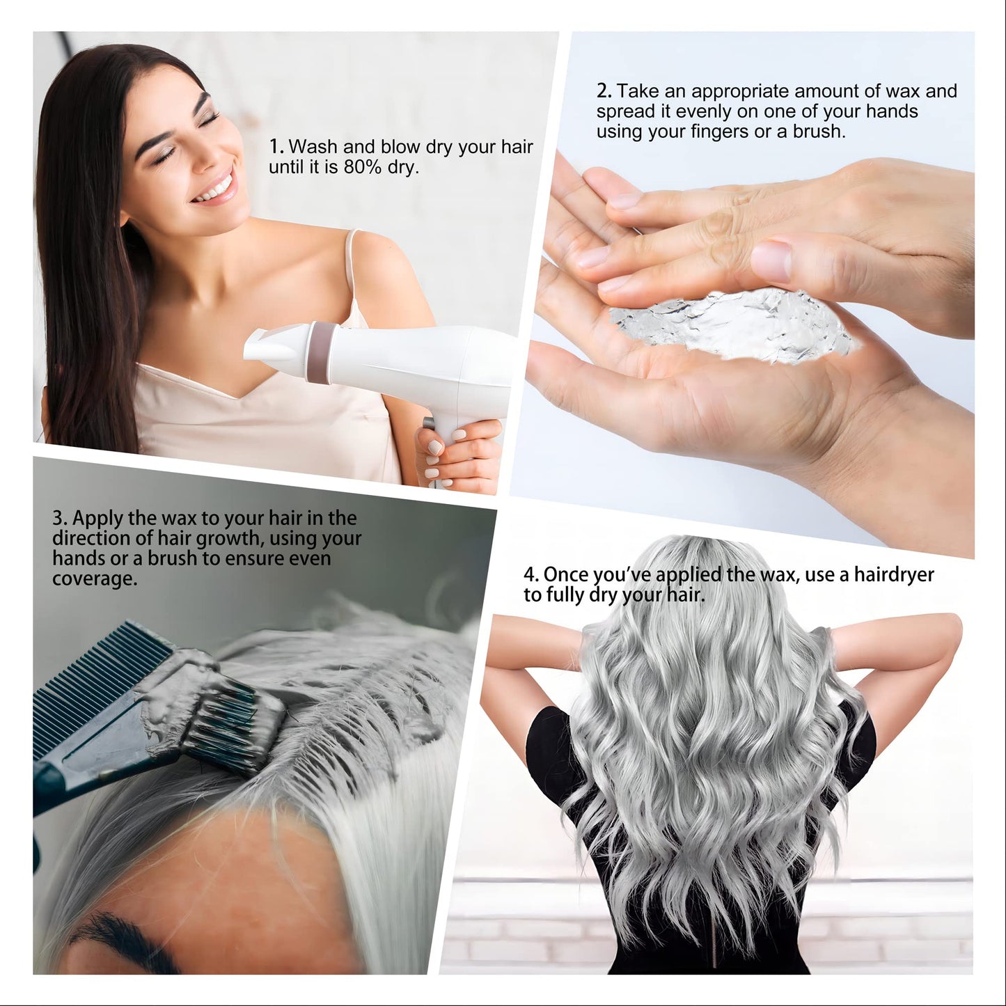 White Smoke Mifeloy Temporary Silver Gray Hair Spray Color Wax 4.23 oz, Instant Natural Hairstyle Cream Dye, Disposable Coloring Mud for Men Women Youth, Grey Styling Pomades, Party Cosplay DIY Halloween