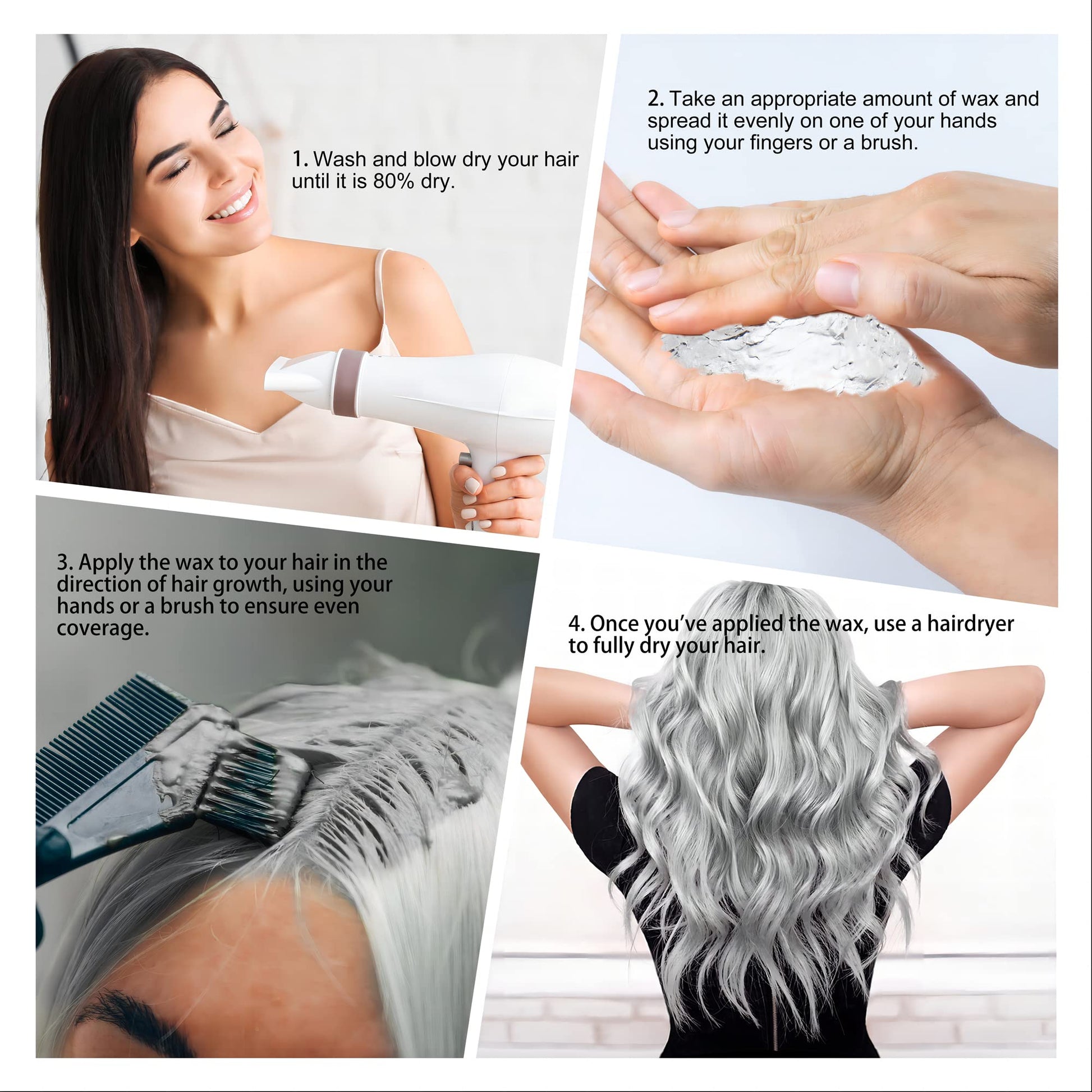 White Smoke Mifeloy Temporary Silver Gray Hair Spray Color Wax 4.23 oz, Instant Natural Hairstyle Cream Dye, Disposable Coloring Mud for Men Women Youth, Grey Styling Pomades, Party Cosplay DIY Halloween