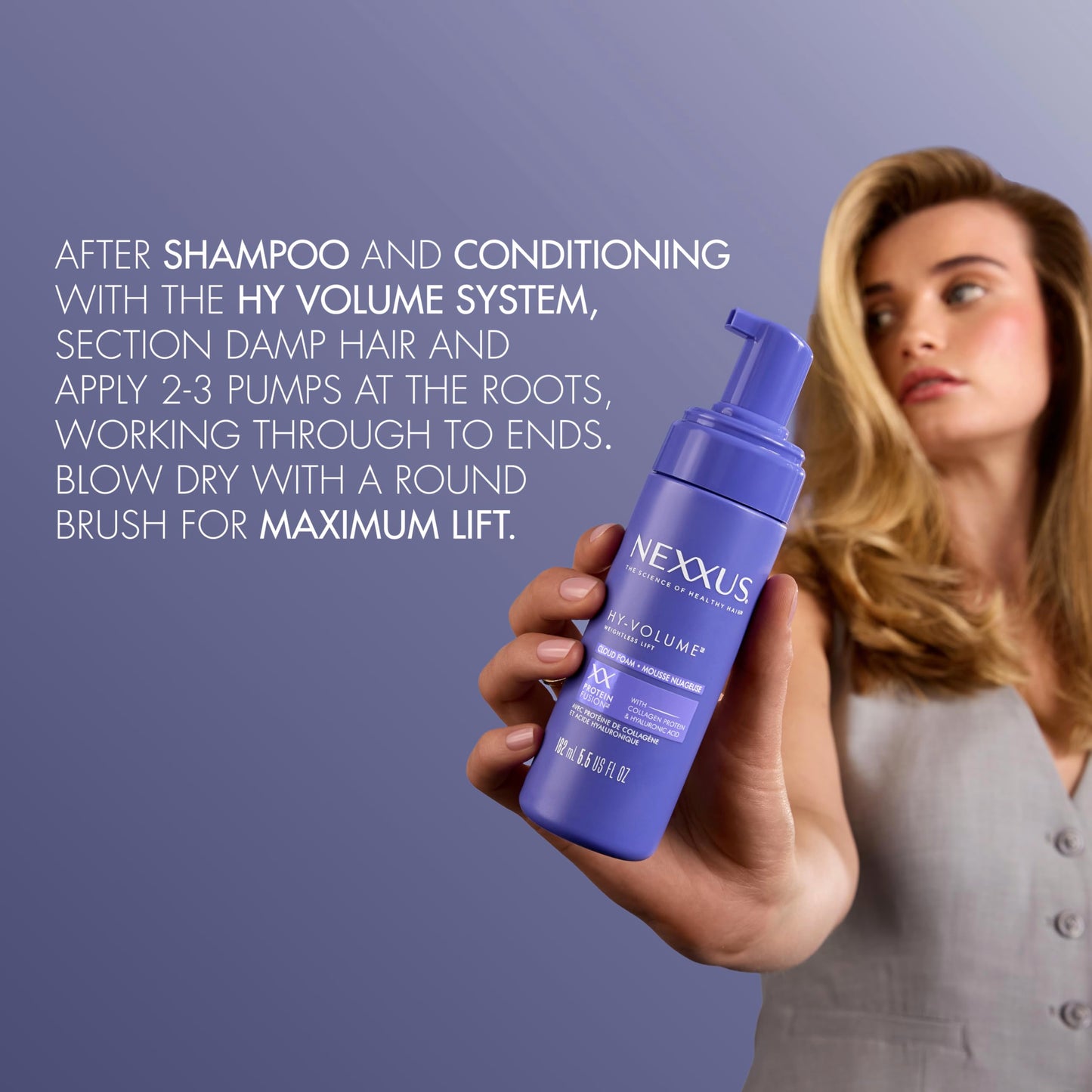 Slate Gray Nexxus Hy-Volume Cloud Foam Hair Foam for Lift and Volume For Flat & Limp Hair Hair Styling Foam Powered by Magnitube Volumizer Technology with Hyaluronic Acid 5.5 fl oz