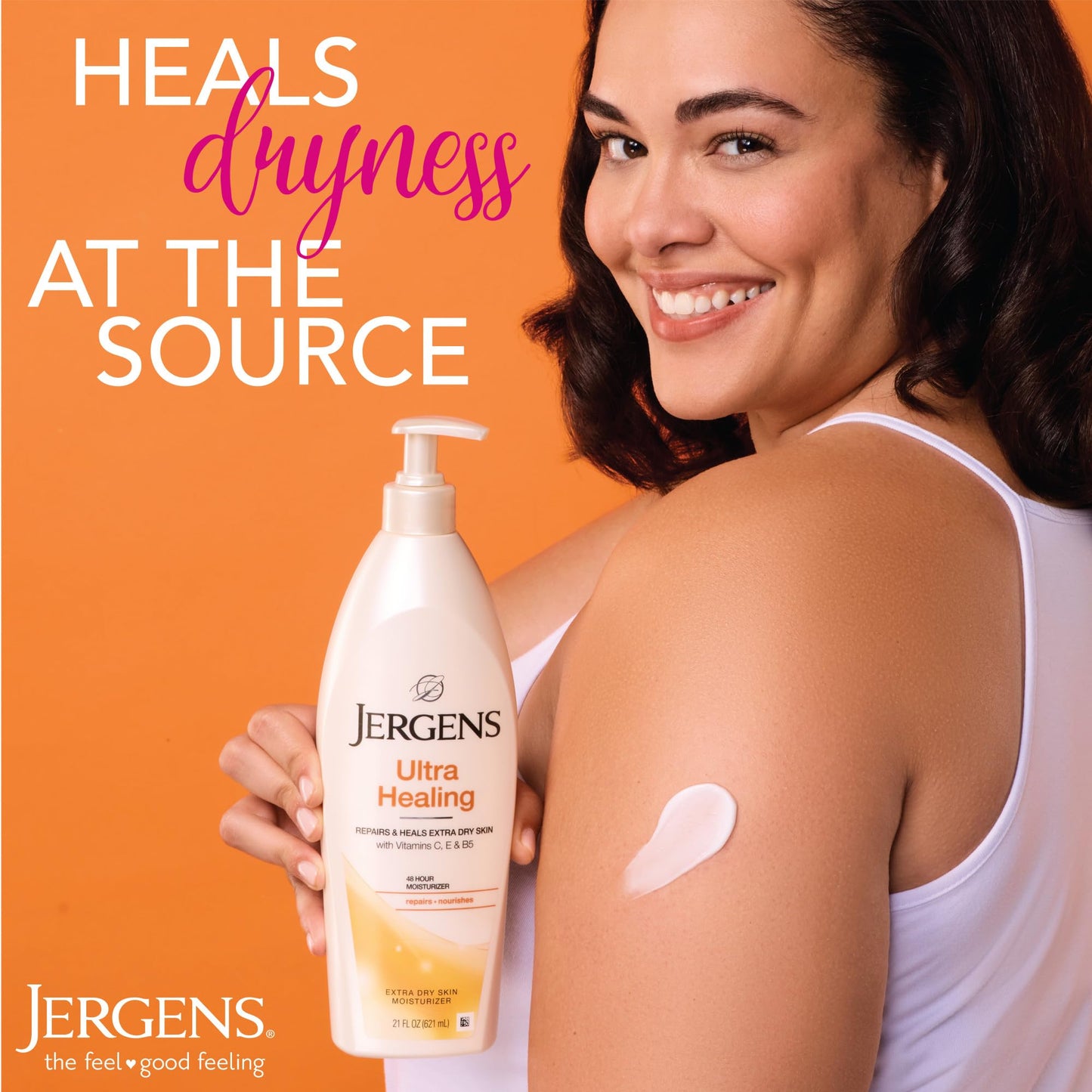 Coral Jergens Ultra Healing Dry Skin Lotion, Hand and Body Moisturizer for Quick Absorption into Extra Dry Skin with Hydralucence Blend, Vitamins C, E and B5, White, 32oz