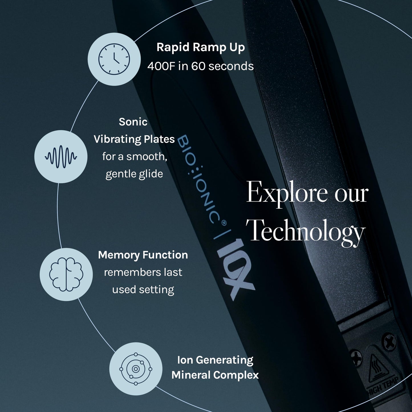 Black Bio Ionic 10X Styling Iron, Hair Straightener with 1" Sonic Vibrating Plates, Flat Iron with Ion Generating Mineral Complex, Versatile Styler for Wavy & Straight Hairstyles, Black