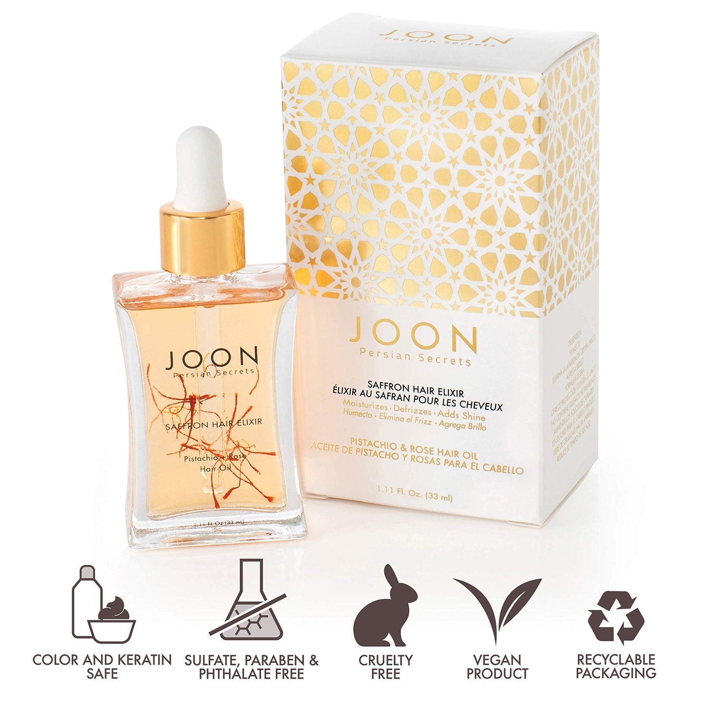 White Smoke Joon Saffron Hair Elixir Pistachio + Rose Hair Oil, 1.11 Fl. Oz.