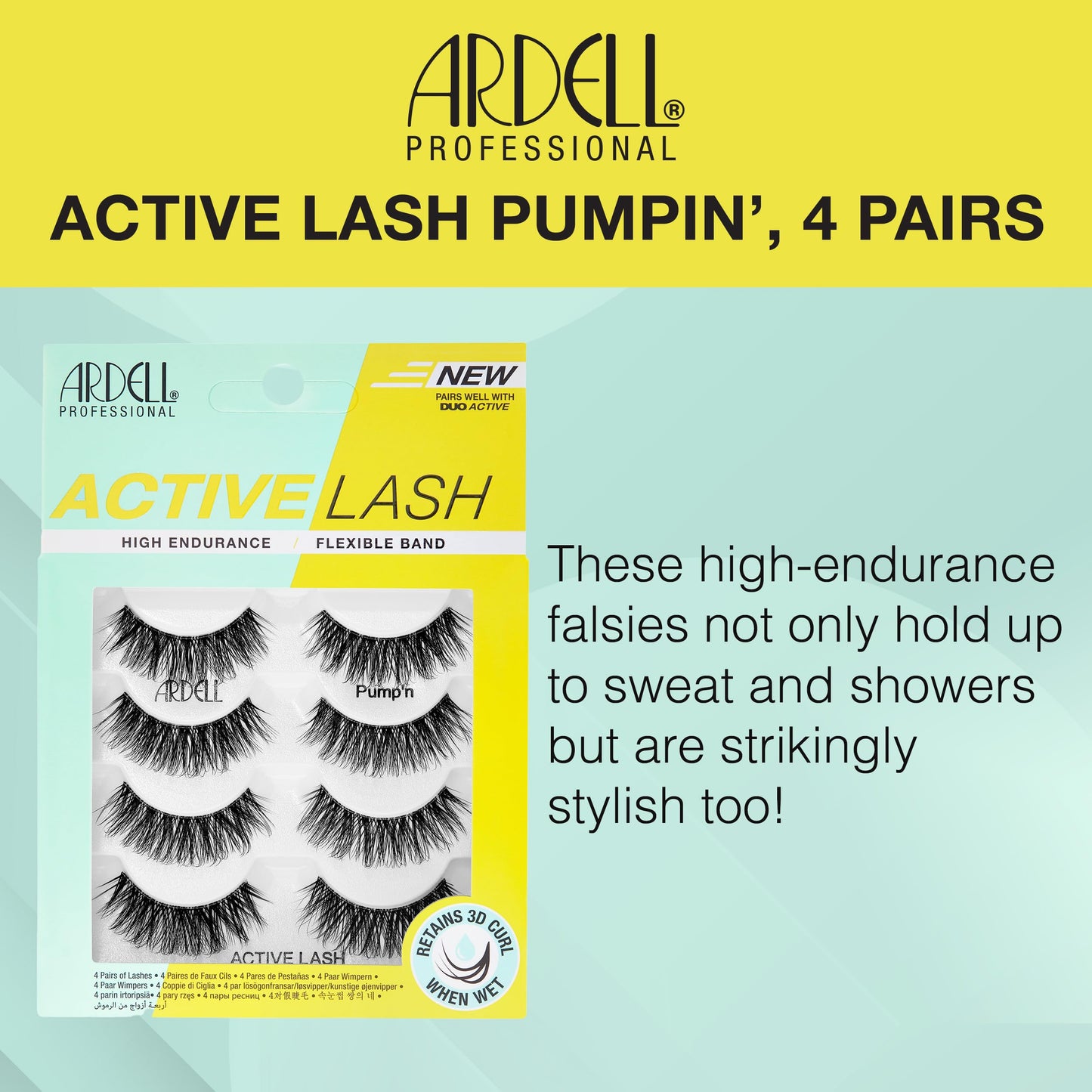 Light Gray Ardell Active Lash - Pump’n, False Eyelashes, Sweat-Proof Strip Lashes, Water-Resistant, Lightweight, 4 Pairs, 1 Pack
