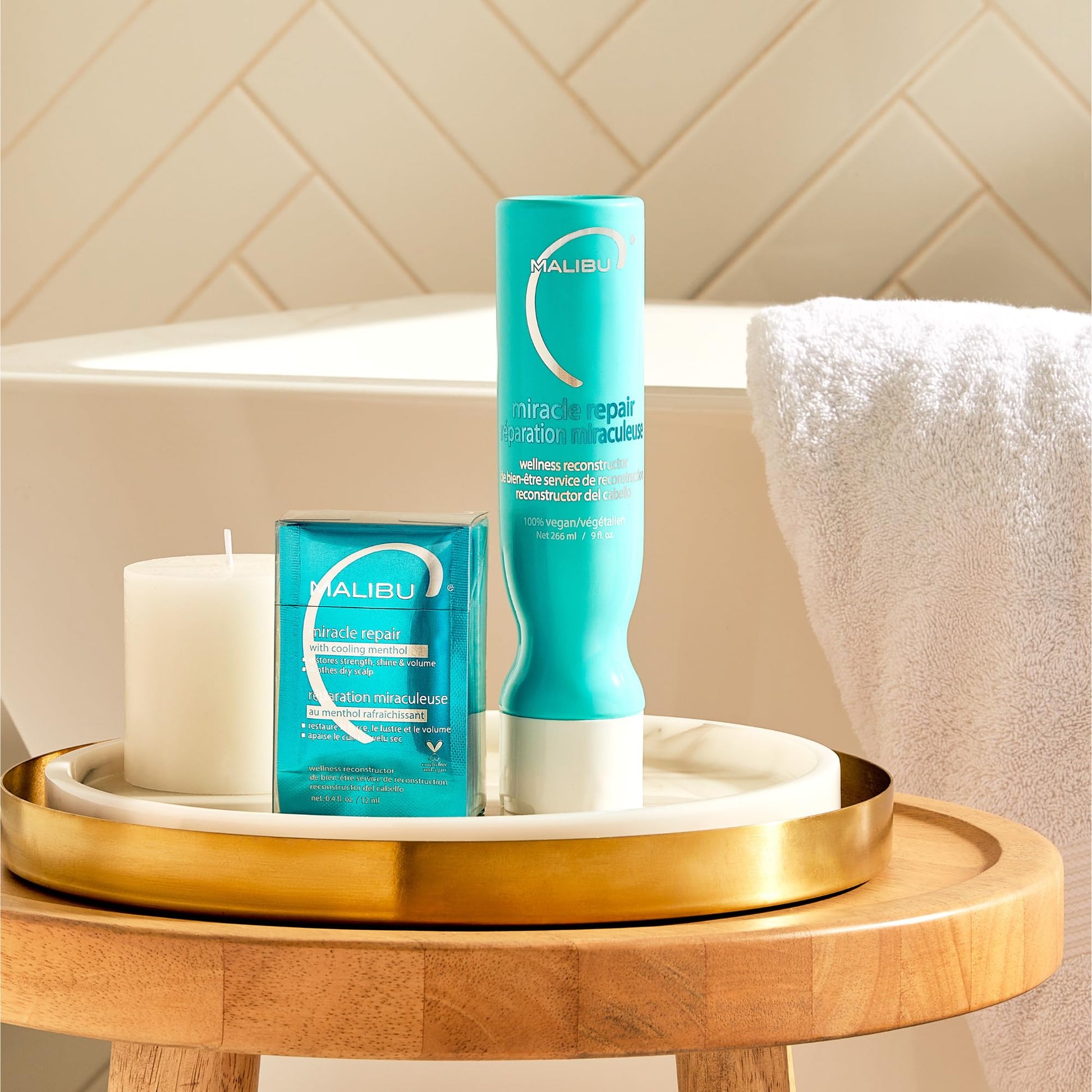 Tan Malibu C Miracle Repair Hair Reconstructor with Cooling Menthol (1 Packet) - Nourishing Hair Repair Treatment for Weak, Damaged Strands - Scalp Invigorating Hair Care