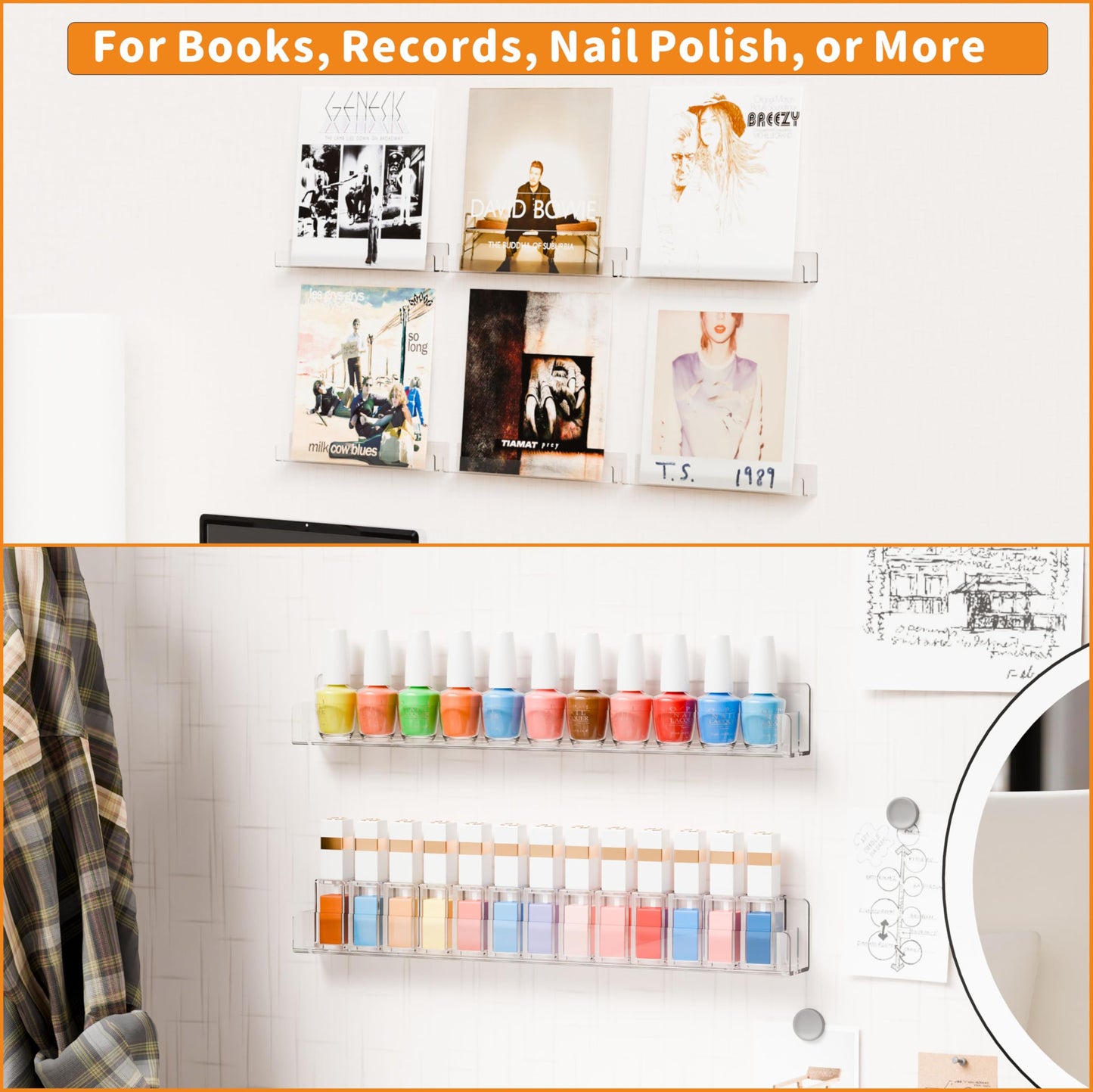 Misty Rose Cq acrylic Nail Polish Shelf for Wall,15 Inch 4 Pack Hanging Clear Nail Polish Wall Organizer Shelves for Nail Salon Wall Essential Oil Shelf,Gel Fingernail Polish Holder and Tattoo Studio Decor Paint