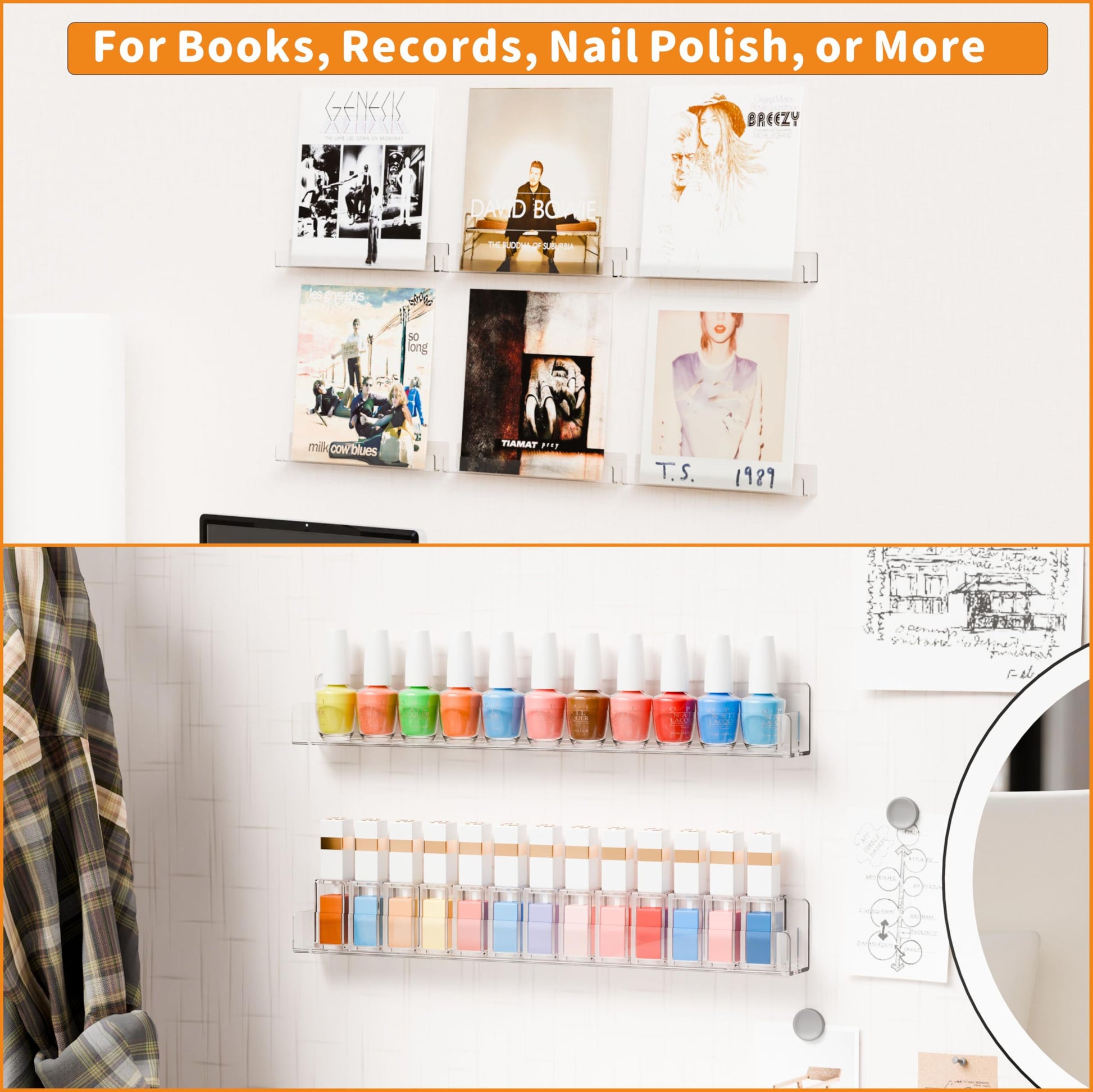 Misty Rose Cq acrylic Nail Polish Shelf for Wall,15 Inch 4 Pack Hanging Clear Nail Polish Wall Organizer Shelves for Nail Salon Wall Essential Oil Shelf,Gel Fingernail Polish Holder and Tattoo Studio Decor Paint