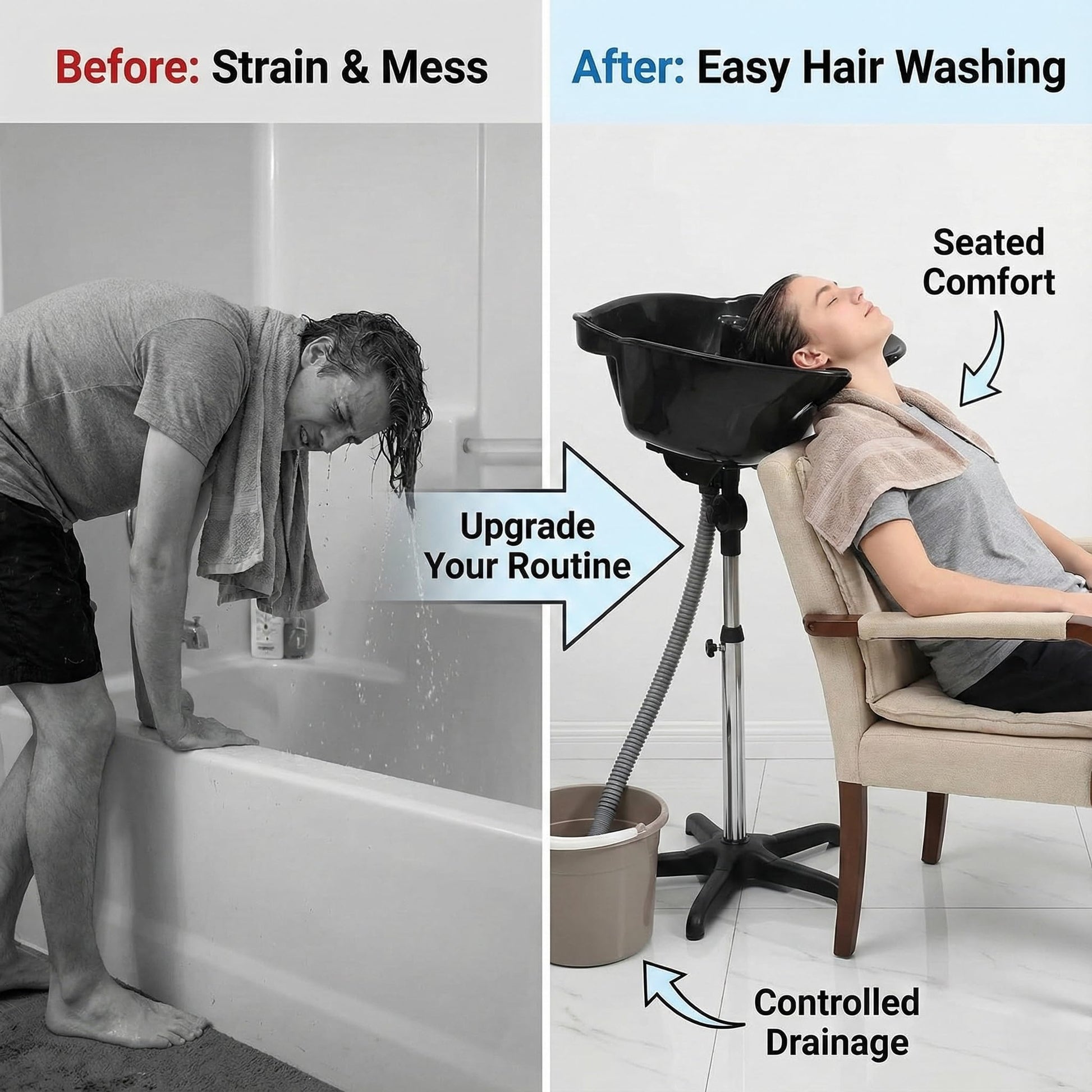 Gray TOSCARA Portable Hairdressing Sink with Adjustable Height - Salon Shampoo Bowl, Lightweight Barber Basin, Chrome Steel & Durable Mobile Hair Washing Unit for Beauty Salons, Home Styling & Spa Use 22L